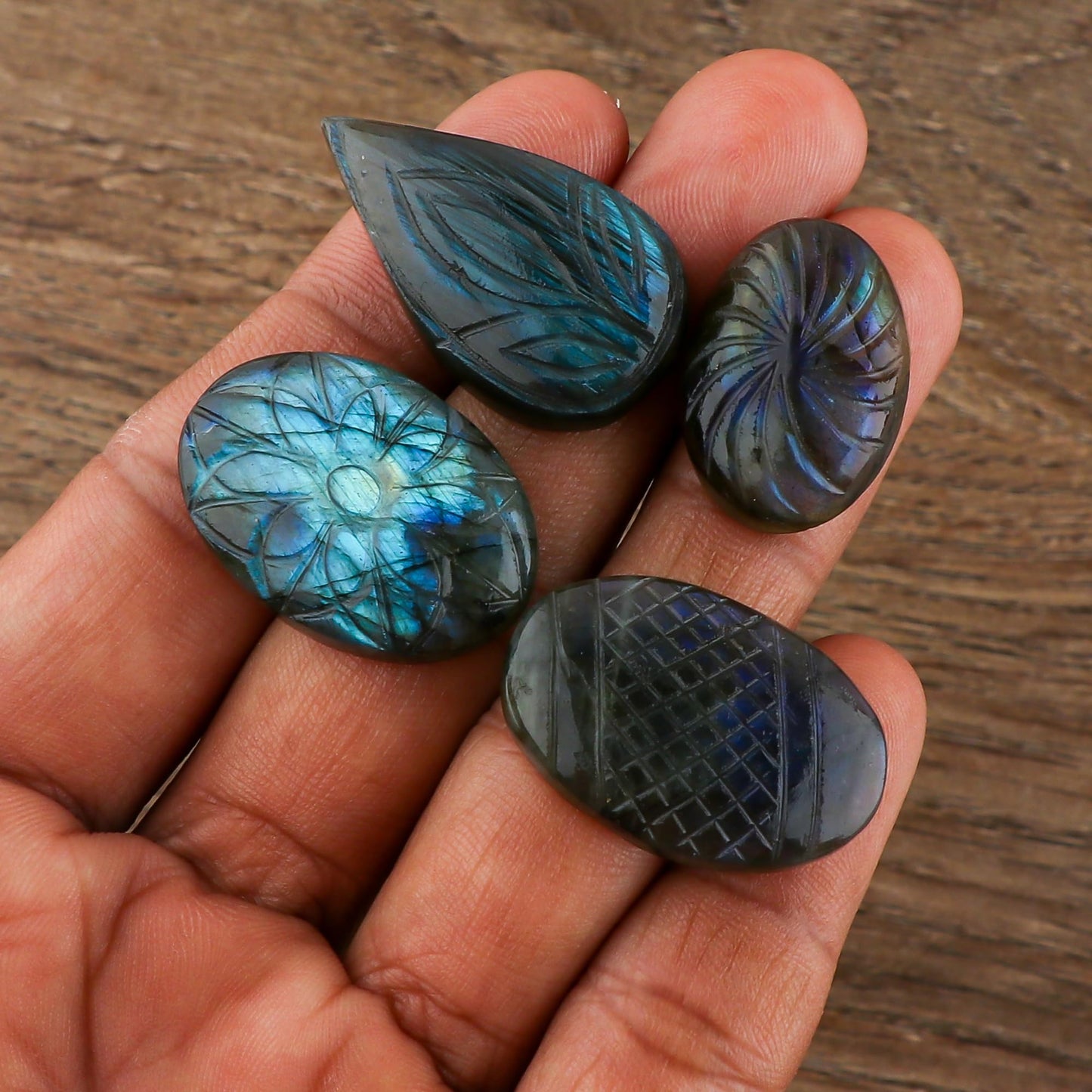 TGH Natural Labradorite Gemstones Carving Wholesale Cabochons Lot, Jewelry Making Loose Gemstone, Polished Gems, DIY, Wire Wrapping, Reiki, Wikka, Healing Crystals, Bulk Gemstone Deal, Pack Of 3