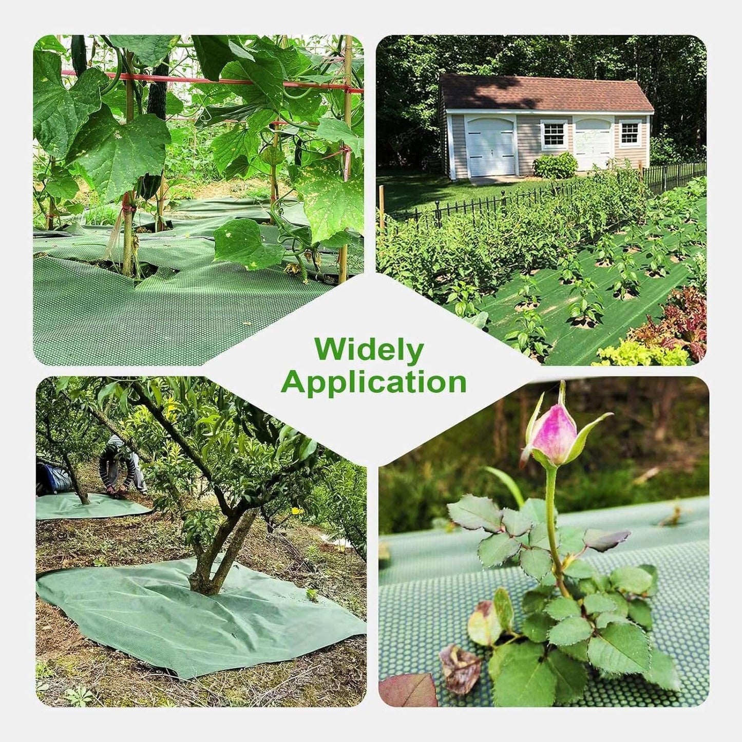 EnonGarden 3x100ft Weed Barrier Fabric & Landscape Fabric,Green Black Heavy-Duty Non-Woven Ground Cover, Easy Setup Weed Control Mat for Garden, Yard, Farm, Orchard, Fruit Trees