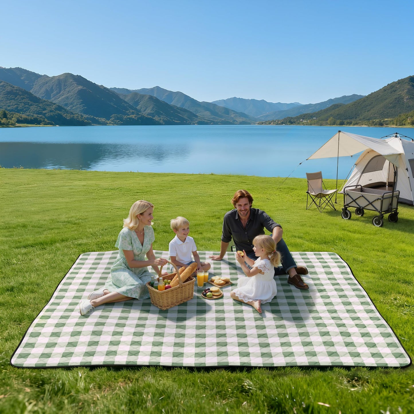 TigeJoy Extra Large Picnic Blanket Waterproof Foldable 80''x80'', Outdoor Picnic Mat Beach Blanket Sandproof for Park, Grass, Travel, Hiking, Camping Essentials, Gingham Picnic Blanket