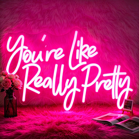 Gdbkabf You're Like Really Pretty Neon Sign, Neon Signs for Wall Decor Pink LED Neon Light Up Signs Home Decor for Bedroom Business Club Party Bars Shop Decoration USB Operated
