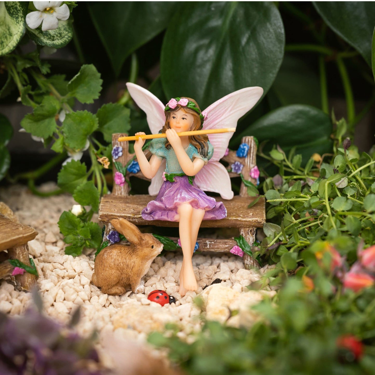 PRETMANNS Fairies for Fairy Garden Accessories for Outdoor - Figurine Bella and Furniture for Miniature Set with Squirrel, a Bunny, 4 Ladybugs - Ideal for Fairy Garden Starter Kit - 14 Piece Supplies