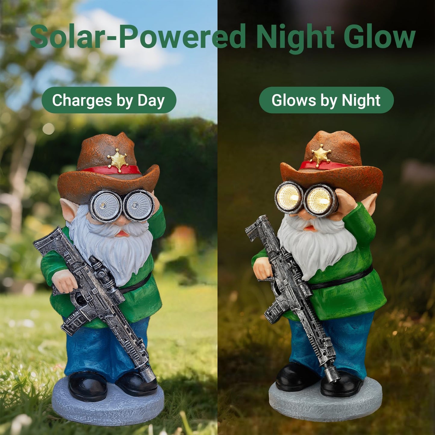 Elegondrar Funny Garden Gnomes Statue Outdoor Decor, Solar Telescope Gnome Decorations for Yard, Lawn, Patio, Porch, Christmas Birthday Housewaming Gifts for Dad, Men, Husband, 10.6 Inch, Resin