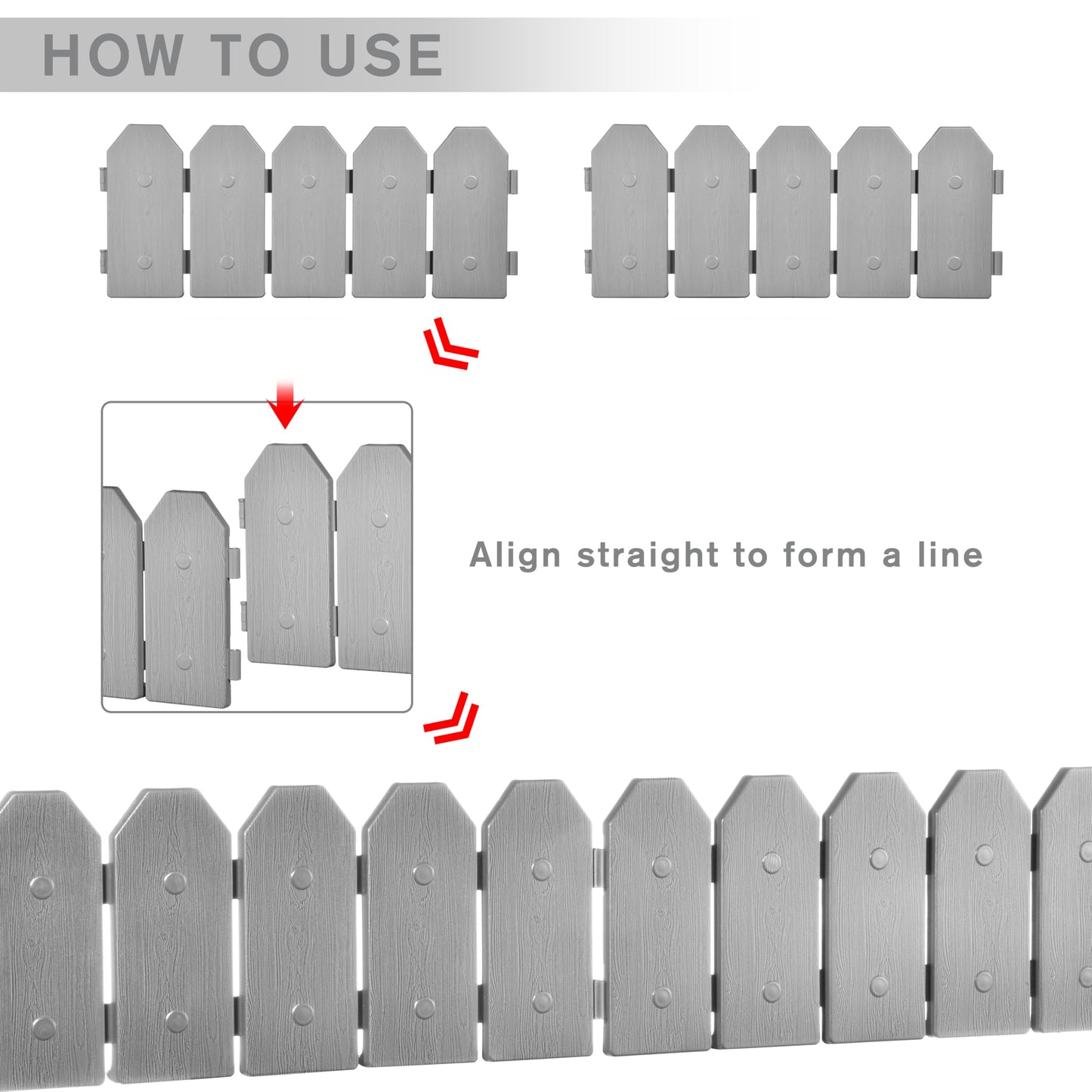 Evelyne Garden Border Edging: Wooden Grain Fence Dog Ear Design - Landscaping Fence Liner Lawn Edge Barrier - Decorative Lawn Landscape Panels Elements -Landscaping Edging (Gray, 10ft.)