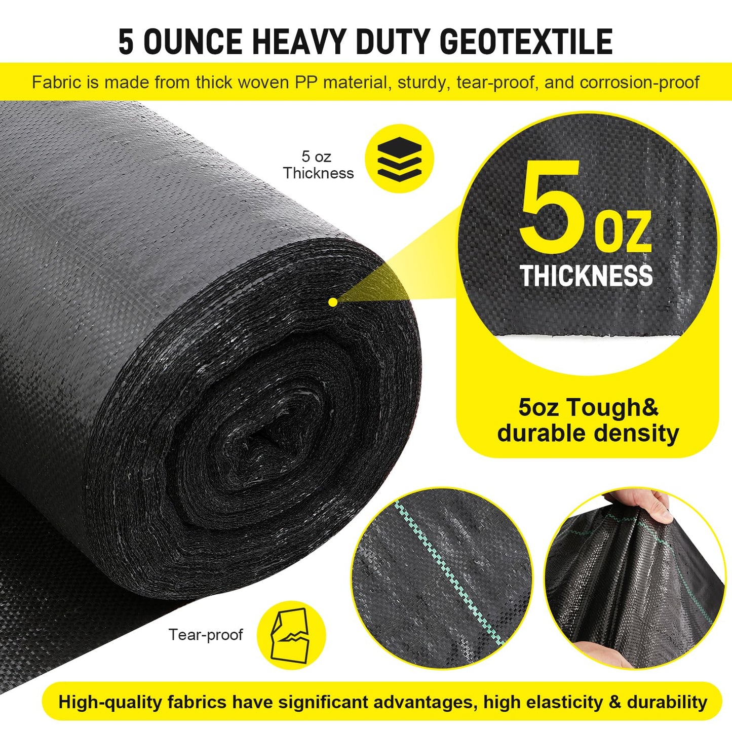 Doniks 13x115ft Driveway Fabric,5OZ Commercial Heavy Duty Weed Barrier Fabric, Garden Landscape Fabric,French Drain Fabric for Erosion Control,Landscape Fabric,Weed Barrier,Construction Projects