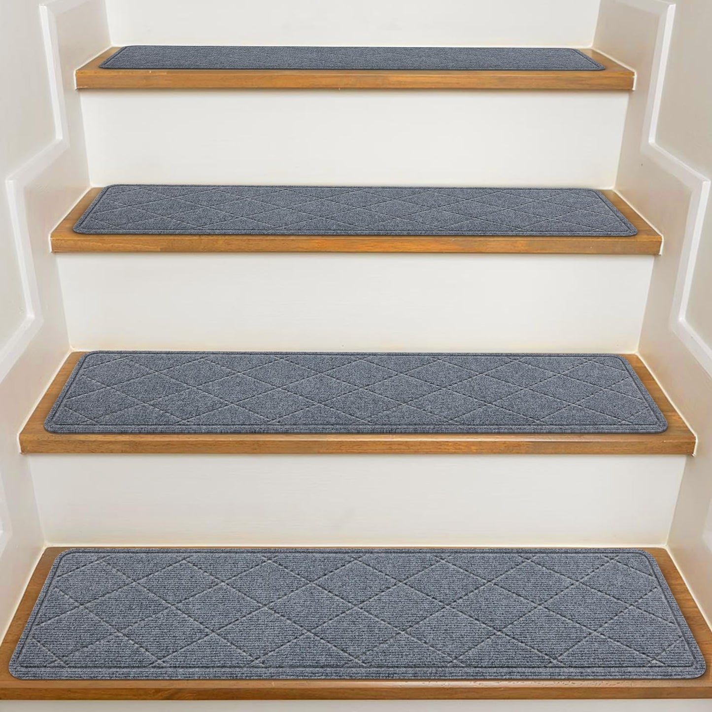 KOOTETA Stair Treads for Wooden Steps Indoor, 15 Pack 8" X 30" Non Slip Carpet Stair Treads with Reusable Adhesive for Kids Elders and Dogs, Surface Polyester TPR Backing Stair Runner Rugs, Dark Grey