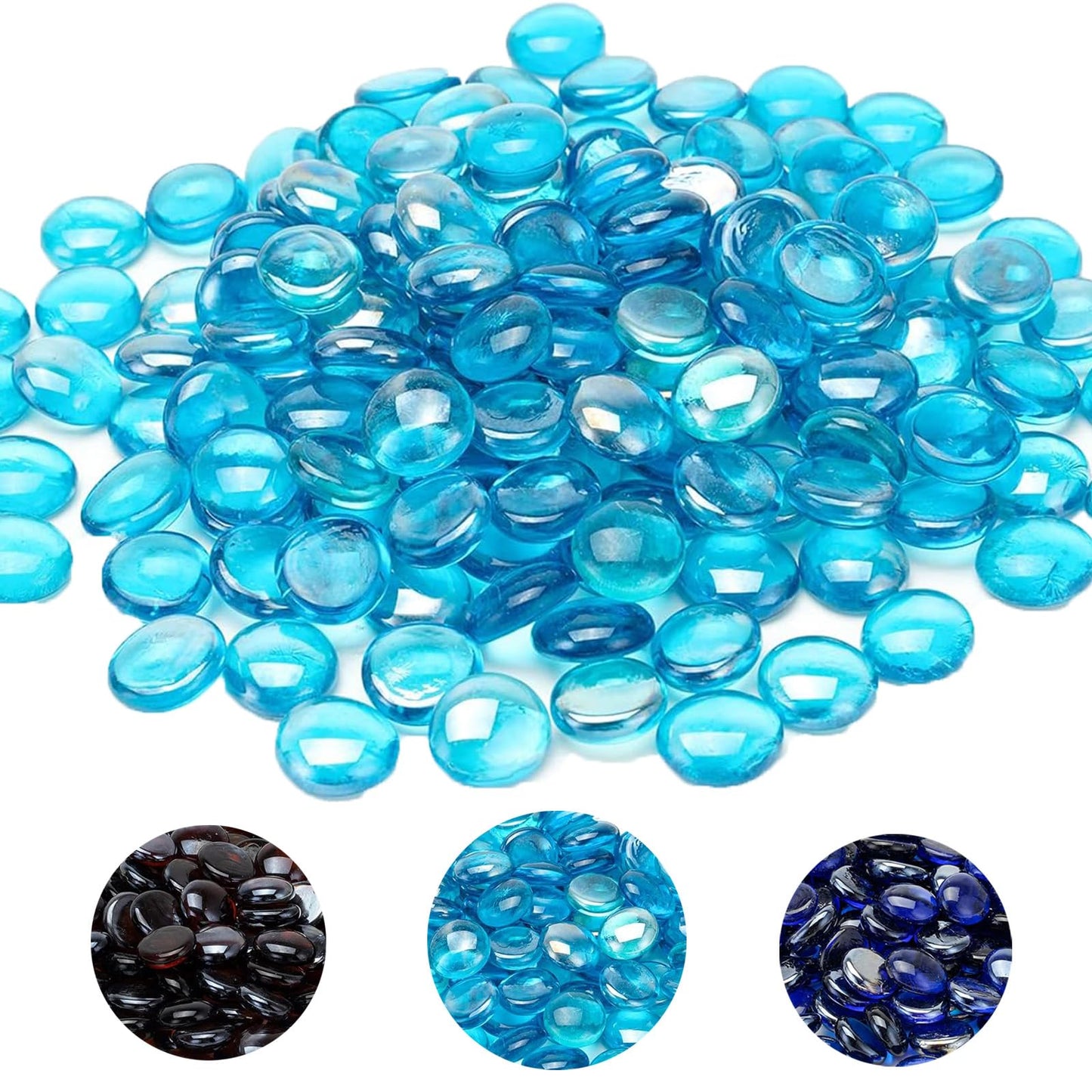 NICOLEKAY 10-Pound Fire Glass Beads - 1/2 inch High Luster Fire Glass Drops for Fireplace Fire Pit | Gas Log Sets | Landscaping | Fish Tank (10 Pounds Caribbean Blue)