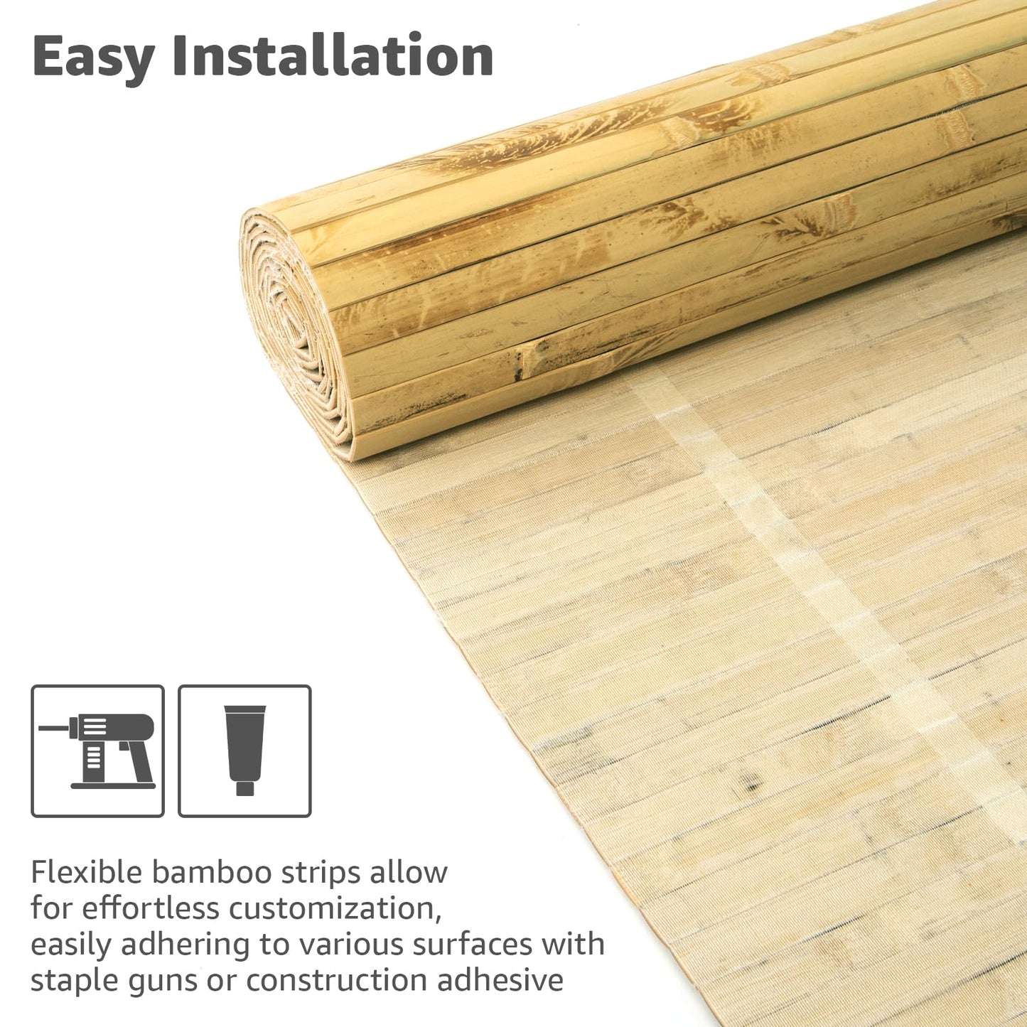 Art3d Natural Bamboo Wall Panel for Interior Wall Decor, Renewable Pole Wrap Wainscoting Paneling for Wall Ceiling Furniture Cabinet Office, 48 x 96 Inch - Light Burned