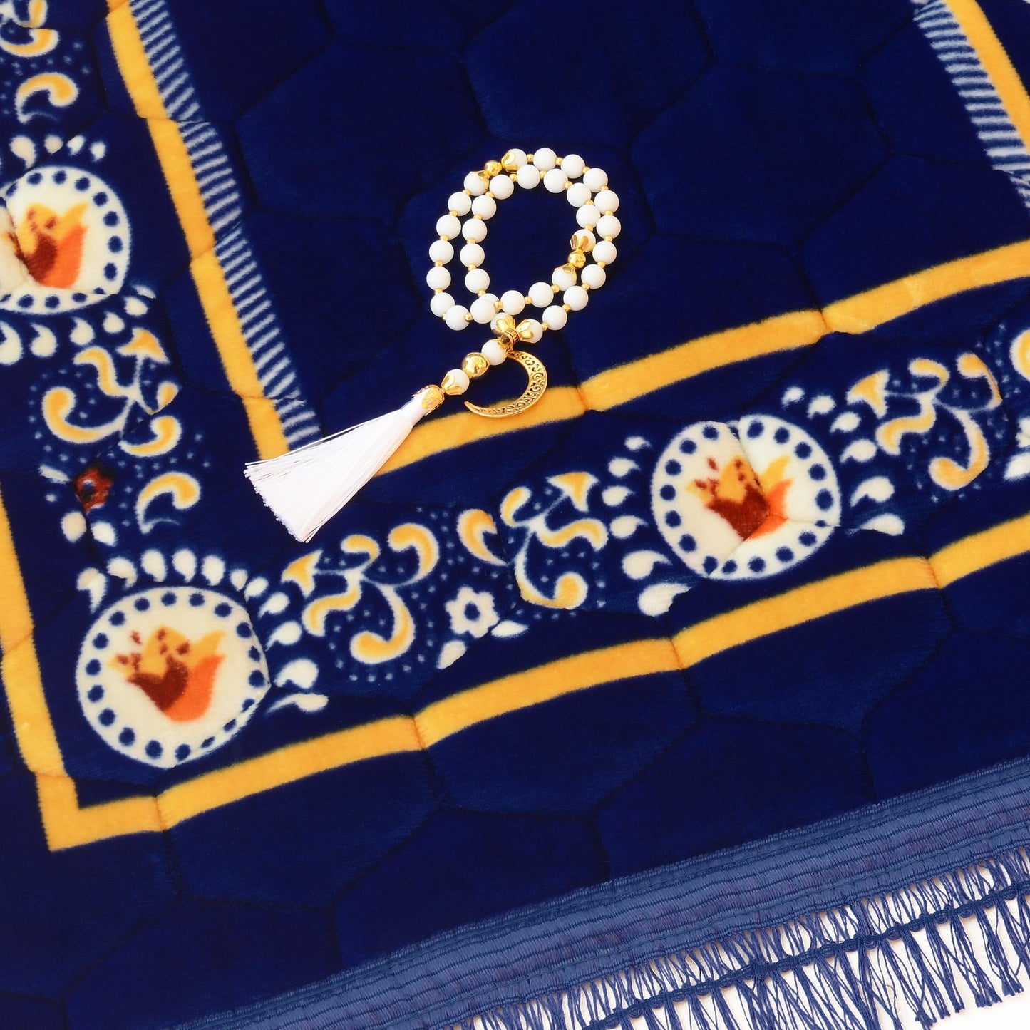 YAZEIN Prayer Rug Muslim Mat Islamic - Padded Very Thick Prayer Rug Sajadah for Men Women with Islam Prayer Beads, Soft and Luxury (31.5" x 47.2", Royal Blue)
