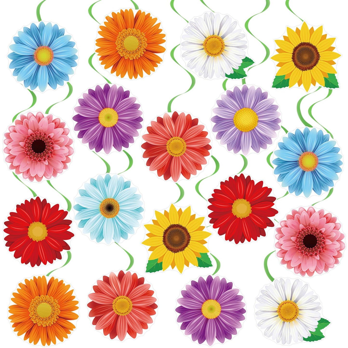 40Pcs Spring Flowers Hanging Swirl Decorations, Spring Summer Party Ceiling Hanging Swirls Floral Swirls Streamers for Springtime Easter Birthday Wedding Party Decor