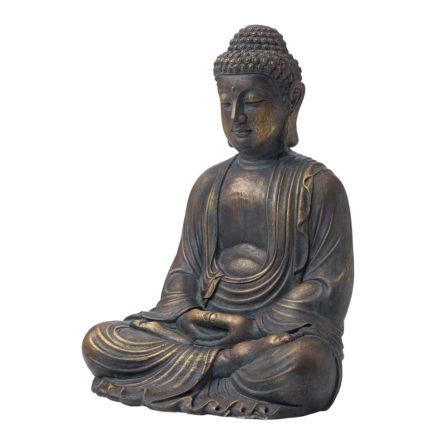 Glitzhome 22.75-inch Zen Meditation Buddha Garden Statue, Bronze Large Indoor and Outdoor Sculpture, Hand-Finished MGO & Fiberglass Decor for Home Patio Yard