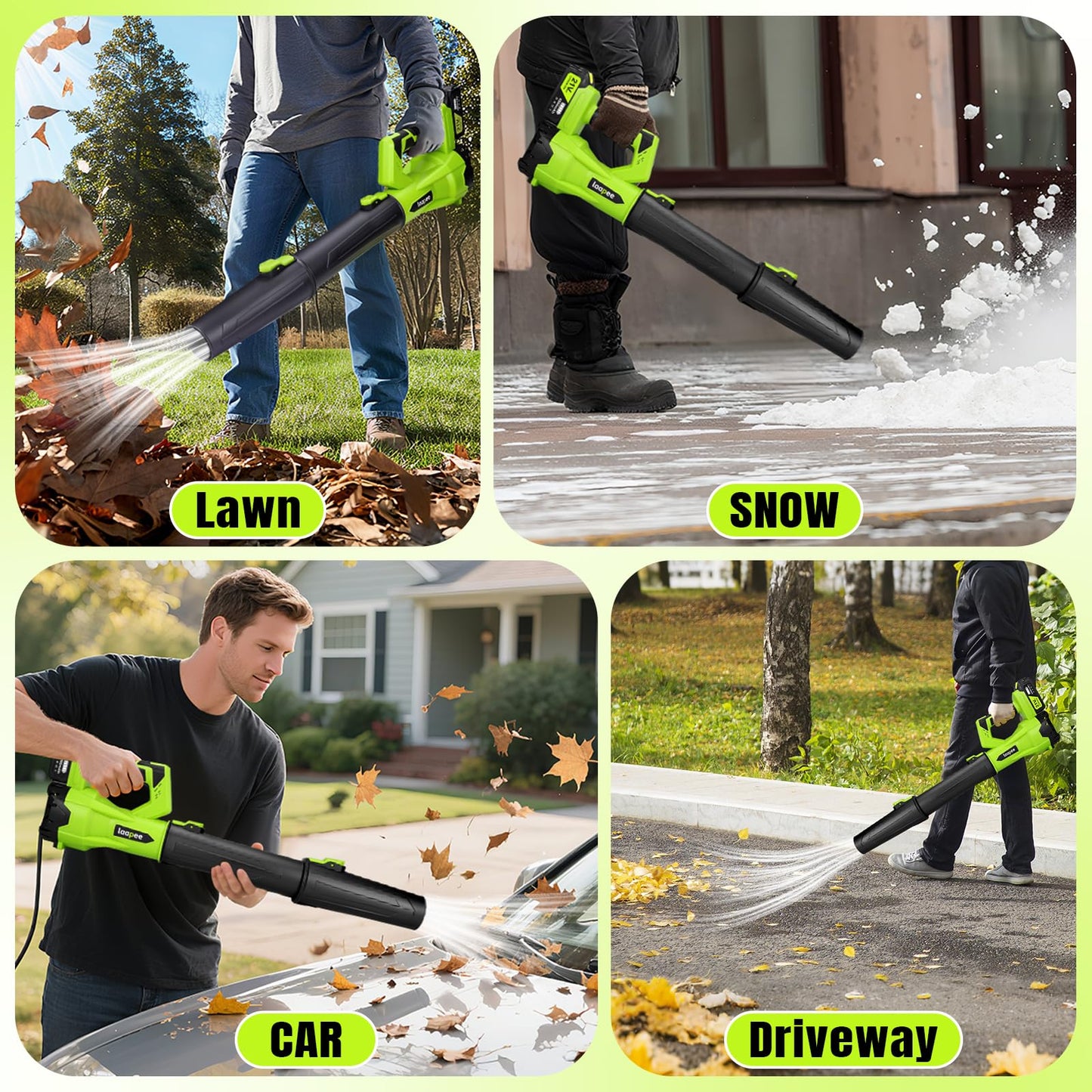 Leaf Blower Cordless,Electric Leaf Blower with 2 4.0Ah Battery Powered and Fast Charger, Lightweight Cordless Blowers for Spring Lawn Care and Dust,6 Speed Control