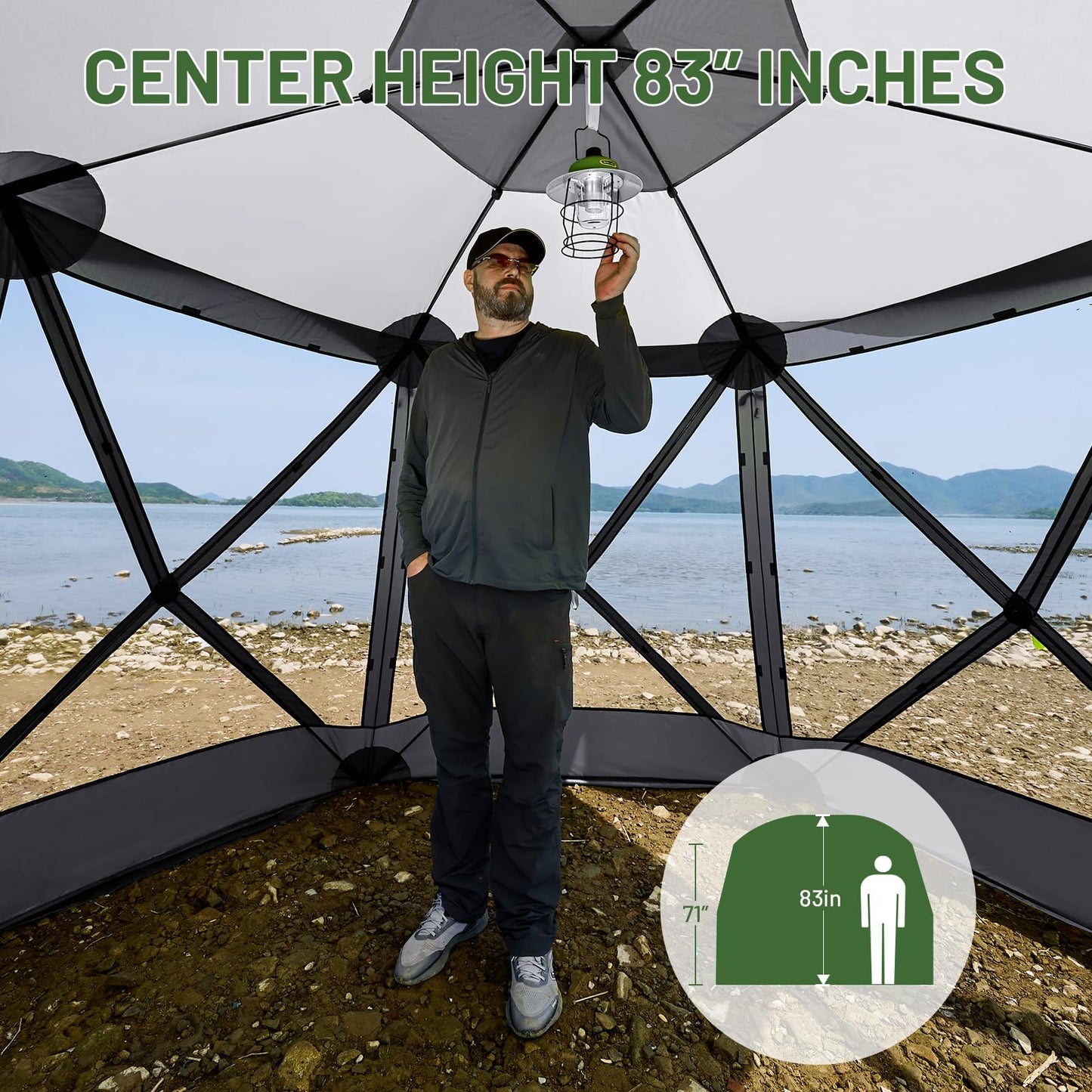 Timber Ridge Easy Pop Up Gazebo Canopy Tent for Camping, 11.5 X 9.8 Ft Portable Instant Screenhouse, Pop Up Screened in Canopy with Netting for Backyard, Patio, Outdoor, Tailgating, Picnics, Grey