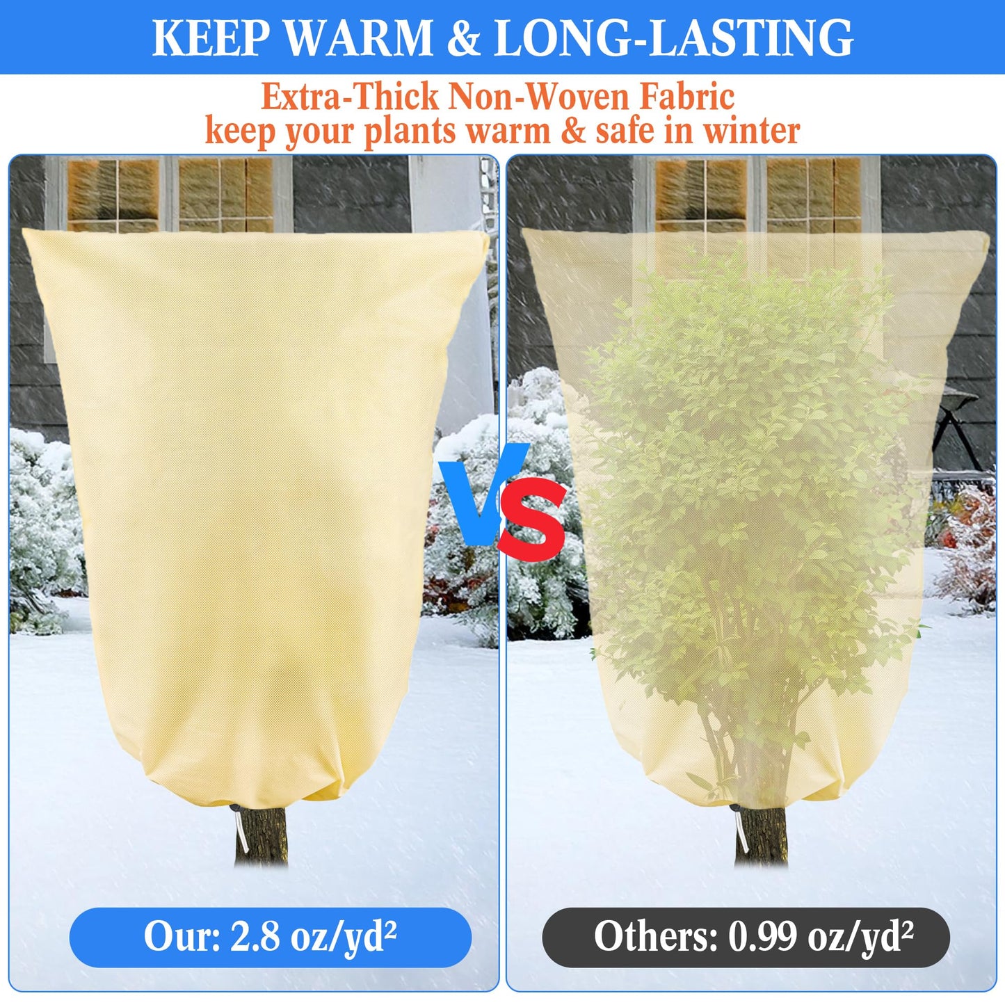 4 Pcs Plant Covers Freeze Protection, Reusable Winter Frost Cover for Outdoor Shrub & Fruit Tree Potted, 2.8oz/yd² Heavy-Duty Tree Jacket with Zipper & Drawstring, 32" x 47"