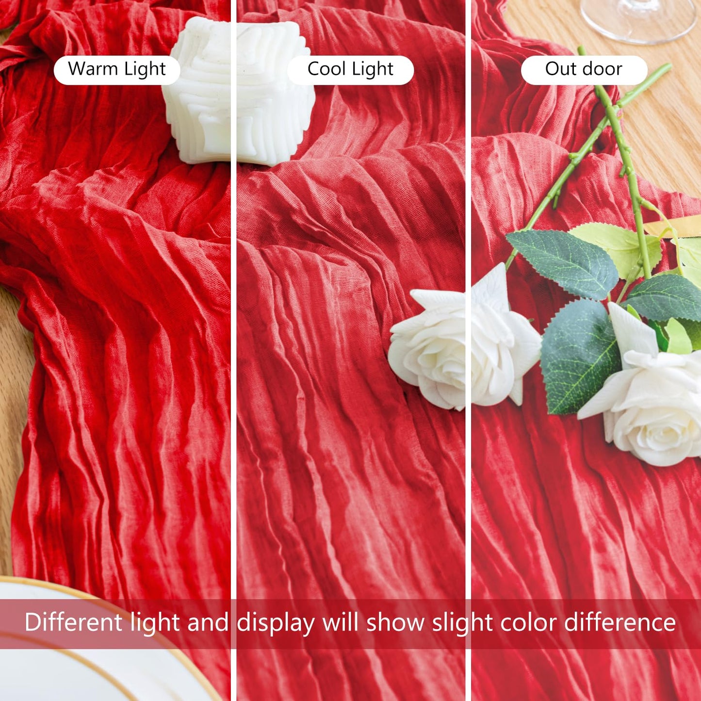 Xiomot Table Runner Cheesecloth 10FT Red Boho Gauze Cheese Cloth Rustic Sheer Table Runners for Wedding Birthday Bridal Baby Shower Party Decoration