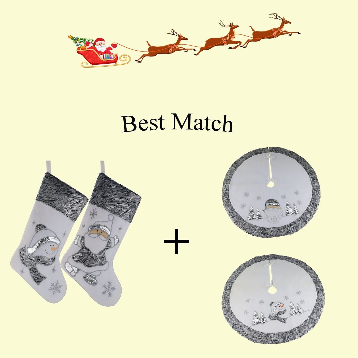 WEWILL Classic White Silvery Christmas Stockings Set of 2 Santa, Snowman Xmas Character Fireplace Hanging Stockings 17 inches for Holiday Party Family