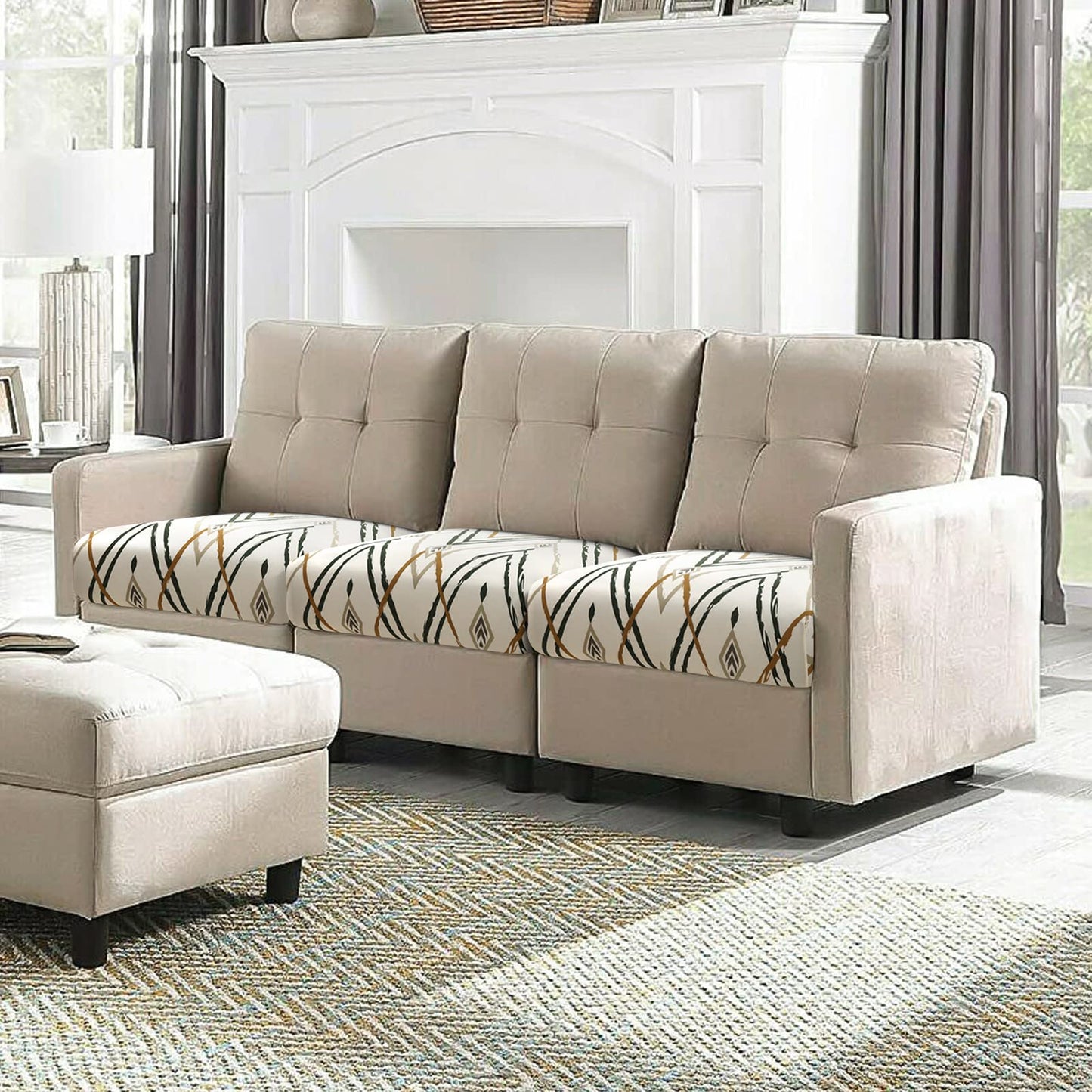 Fuloon Sofa Cushion Covers, Stretch Printed Seat Cushion Cover Couch Seat Slipcovers Washable Furniture Protector for Armchair Loveseat Sofa (Green, 3 PCS)