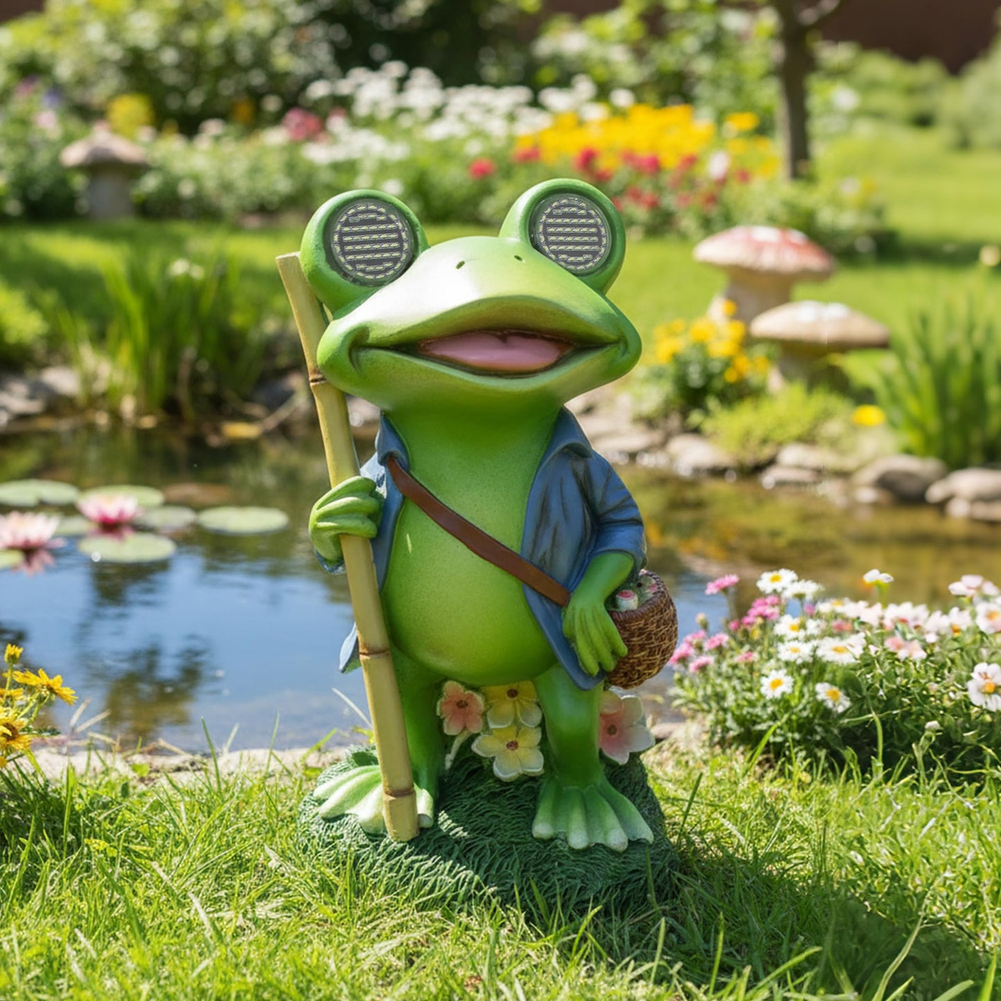 YOUERDA Frog Resin Garden Solar Lights Decorative Statue, Garden & Home Womens Birthday Gifts, Resin Animals Frog Outdoor Lawn Lights Solar Powered Ornaments, Spring Outdoor Room Home Decor