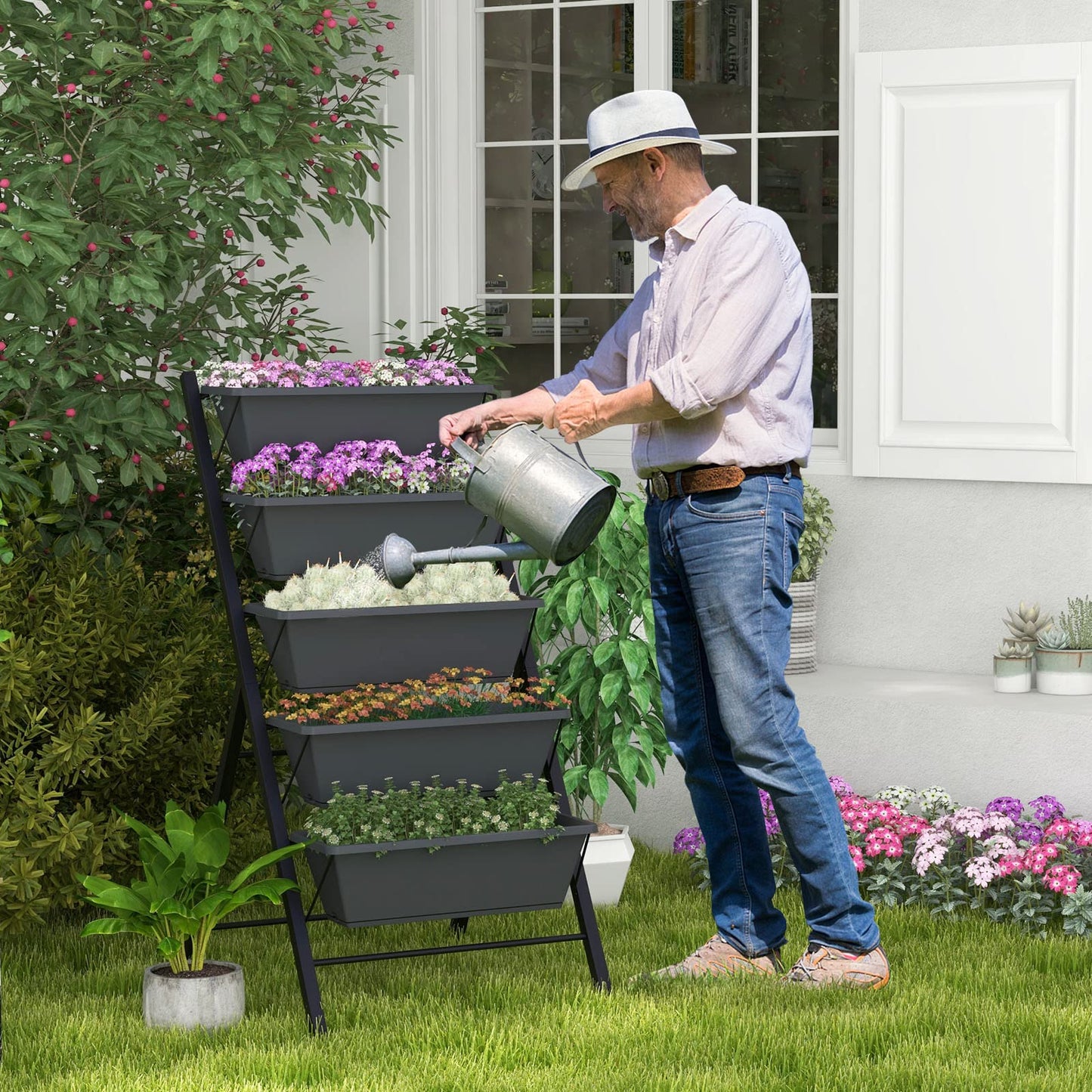 DREAMADE Vertical Garden Bed with Wheels, 5 Tier Raised Garden Bed w/Removable Planter Boxes, Lockable Wheels, Drainage Holes, Rolling Vertical Planter for Herb Vegetable Flower, Outdoor Patio Balcony