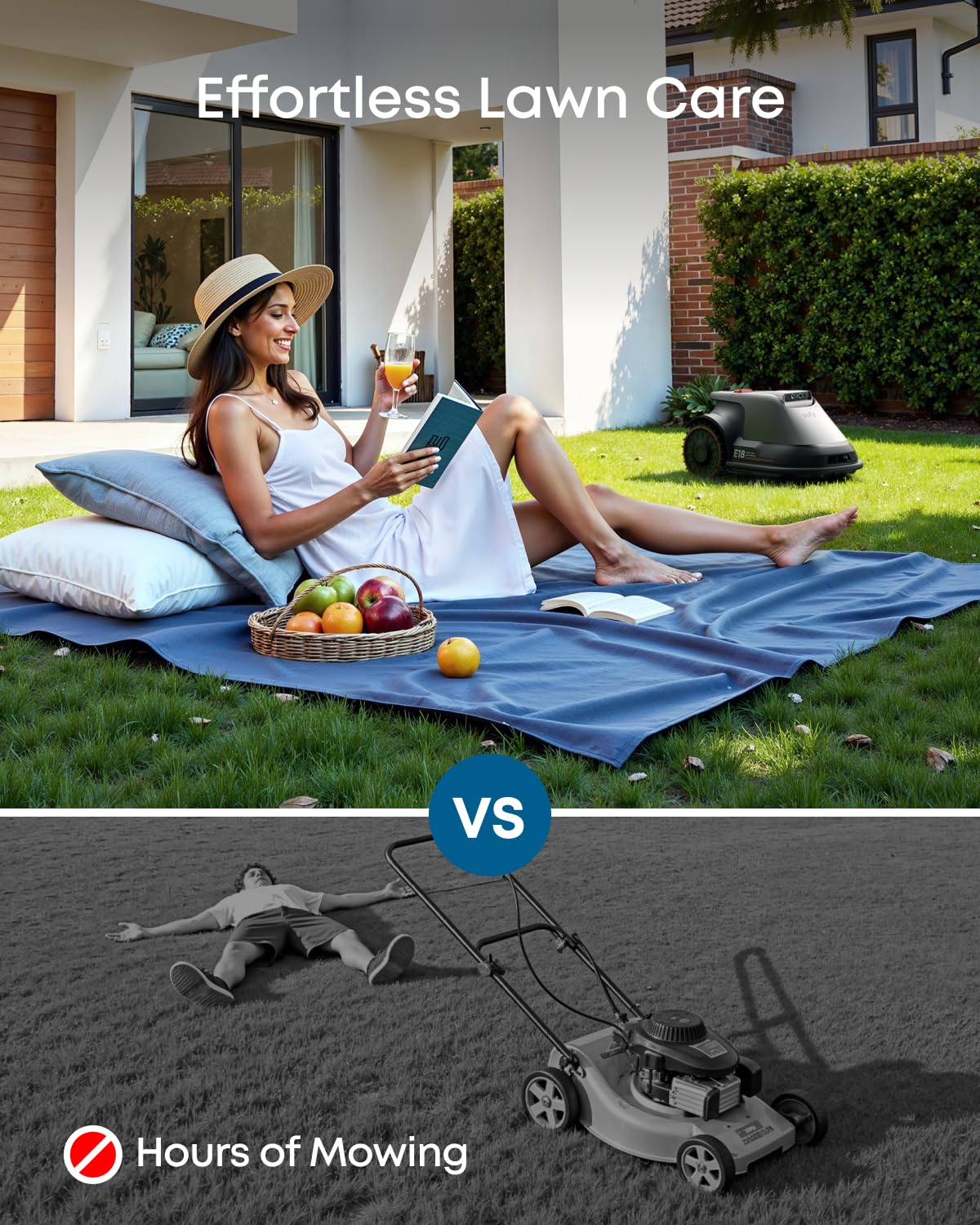 eufy E18 Robot Lawn Mower, Max 0.3 Acres, Vision Navigation, Hands-Free Auto Mapping, Wire Free RTK Free, Multi-Zone Management, AI Obstacle Avoidance, APP Control, 18° Slope, Cut Height 1"-3"