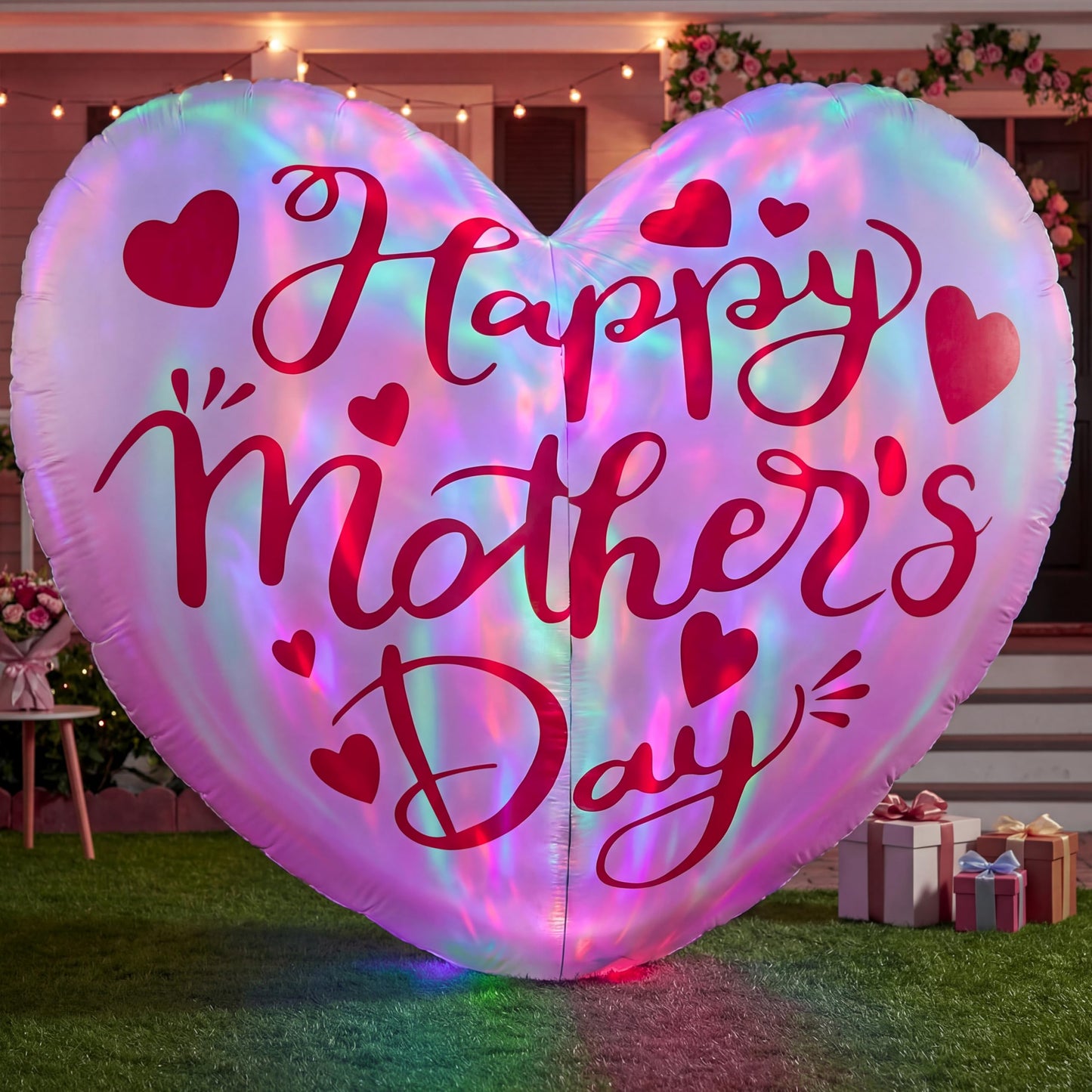 6.5FT Inflatable Happy Mother's Day Decorations, Father's Day Inflatable Double Side Decorations, Giant Hearts Built-in LED Lighted Blow Up Decoration Home Yard Outdoor Indoor Decor