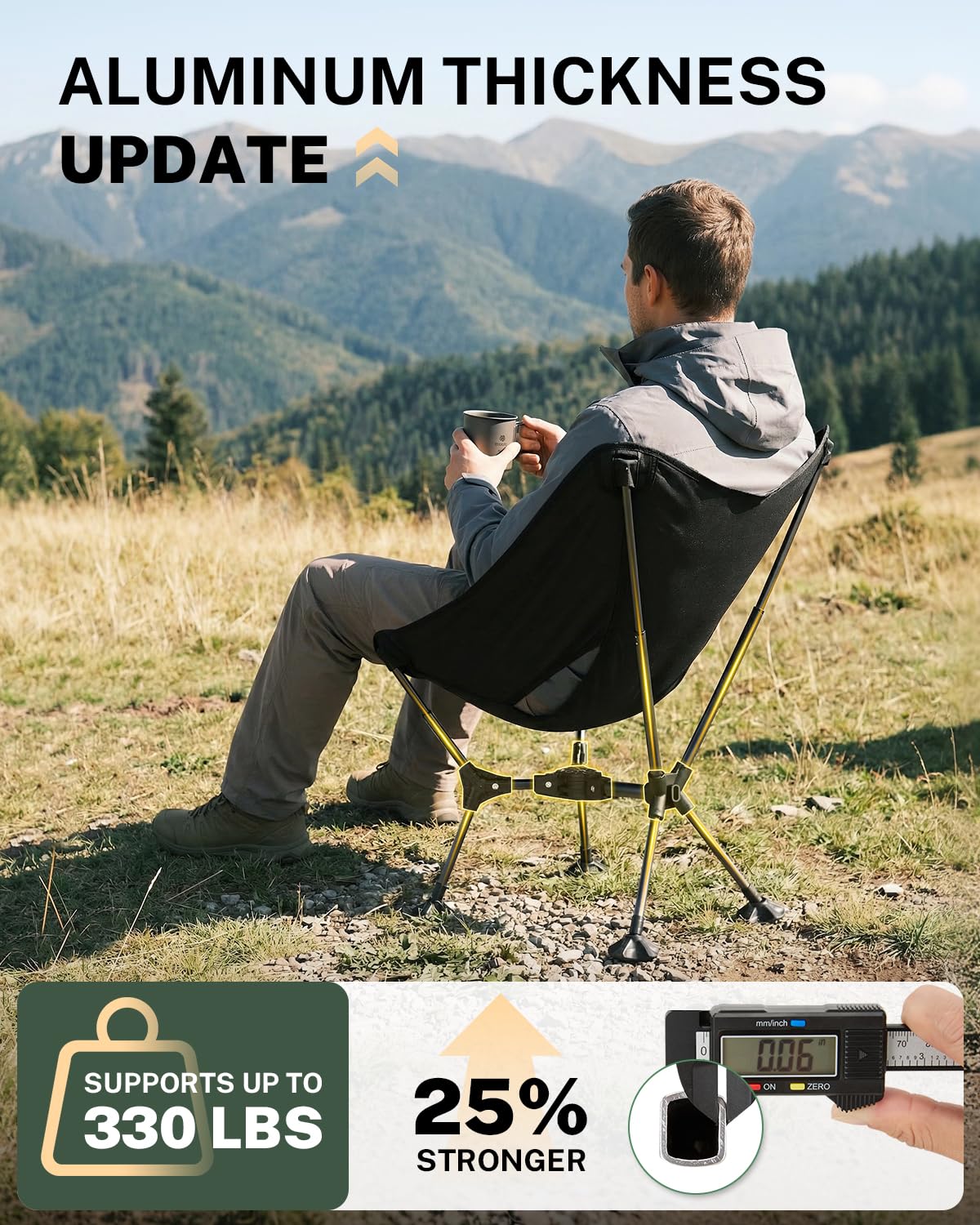 Gonex Portable Camping Chair, 6th Gen Lightweight Pop-up Folding Chair with Anti-Sinking Feet, 17.5in High Seat, 330LBS Capacity for Outdoor Camping Hiking Beach Picnic Sports(Black Ripstop, 1PCS)