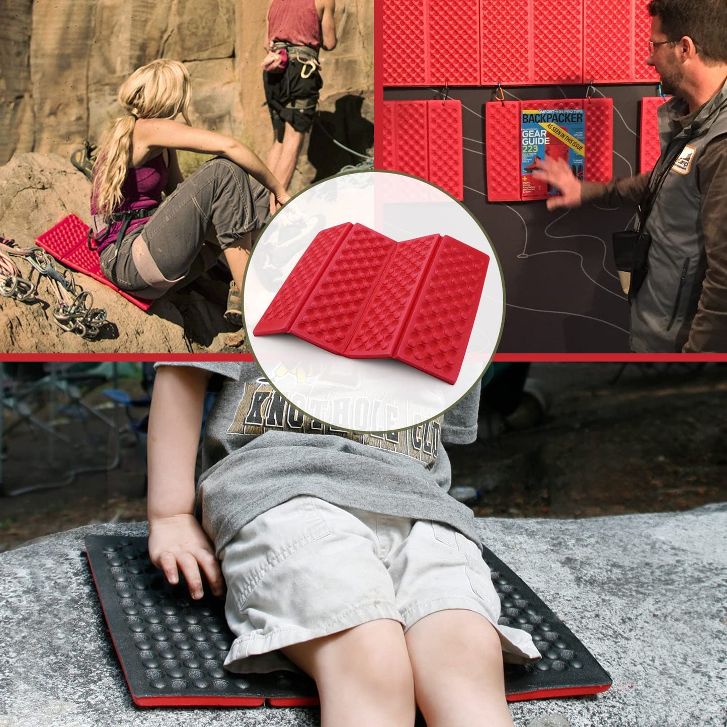 AceCamp Polyester 3940 Portable Lightweight Mini Waterproof Folding Mat, Foam Sitting Pad for Outdoor Activities, Foldable Kneeling and Seat Cushion for Comfort, Red