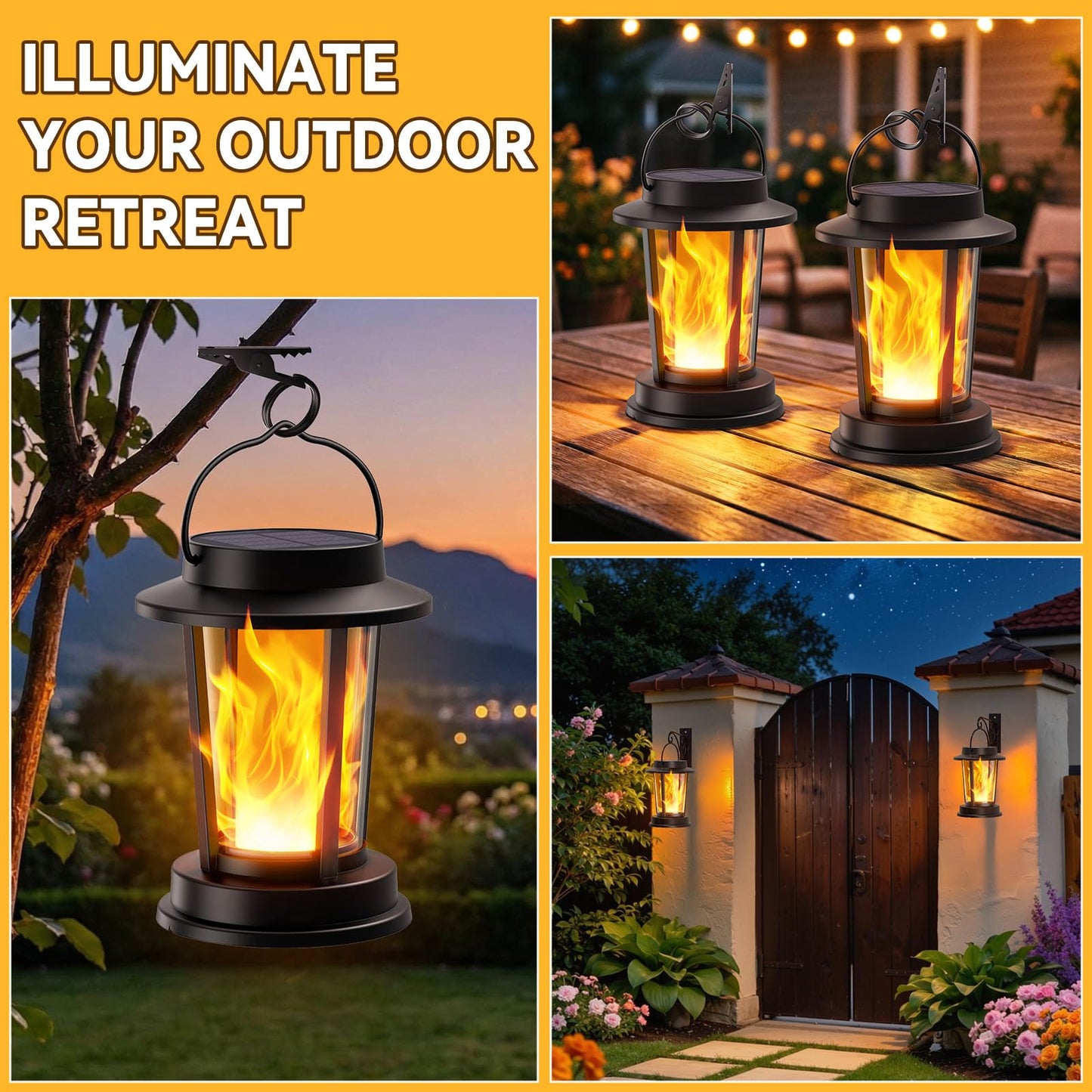 WdtPro 4 Pack Solar Lanterns Outdoor Waterproof, Upgraded Flickering Flame Solar Lights Outdoor, Solar Powered Lanterns Decorative, Hanging Solar Lantern for Patio Garden Yard Path Porch Tree Decor