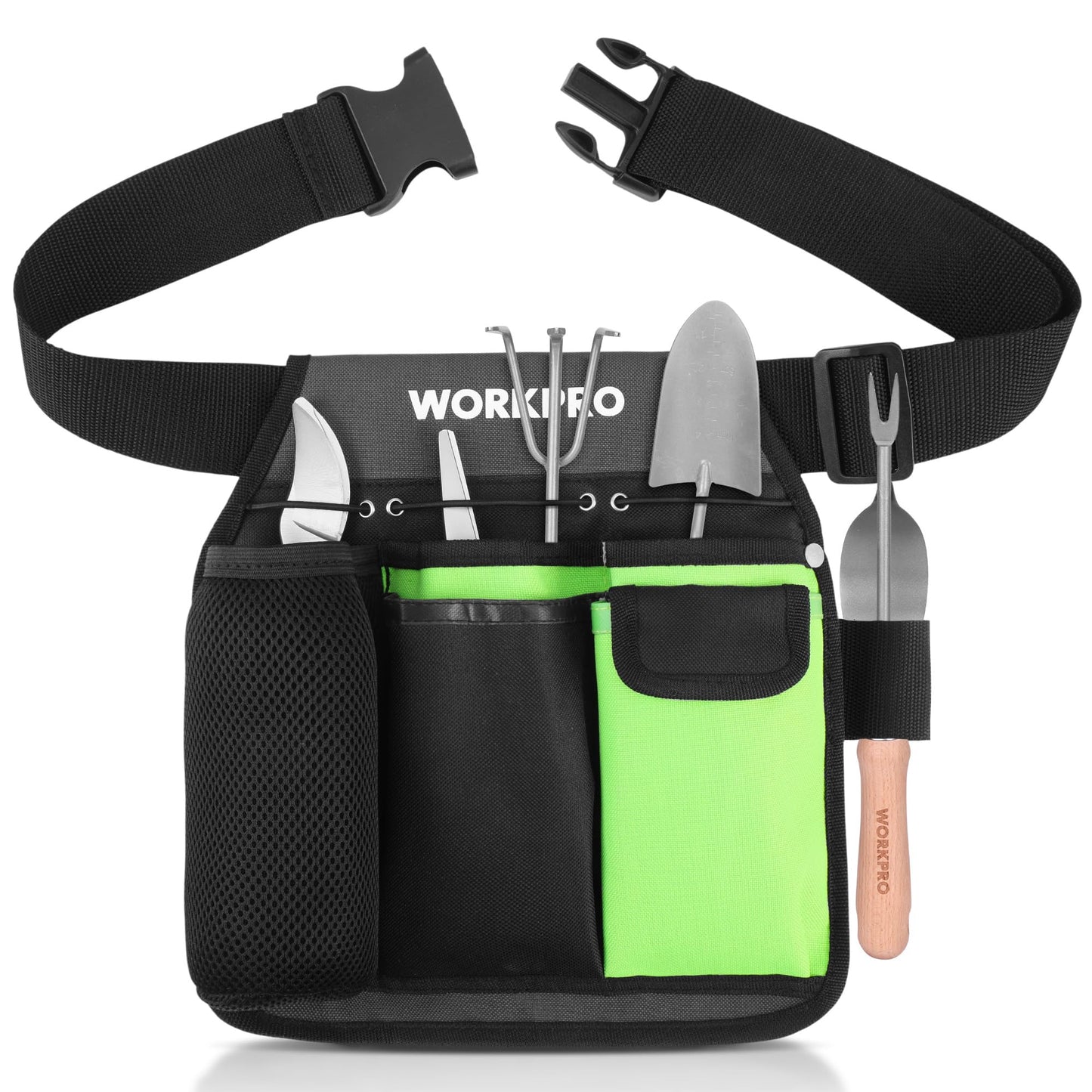 WORKPRO Garden Tool Belt, 5-Pocket Single Side Gardening Tool Pouch with Adjustable Waist Strap, Utility Garden Waist Bag for Women, Ideal for Gardening, Carpentry, and DIY Projects