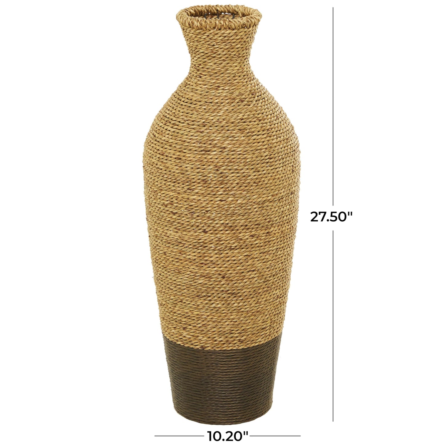 Deco 79 Seagrass Handmade Decorative Vase Tall Woven Floor Centerpiece Vase, Vase for Home Decoration 10" x 10" x 28", Brown