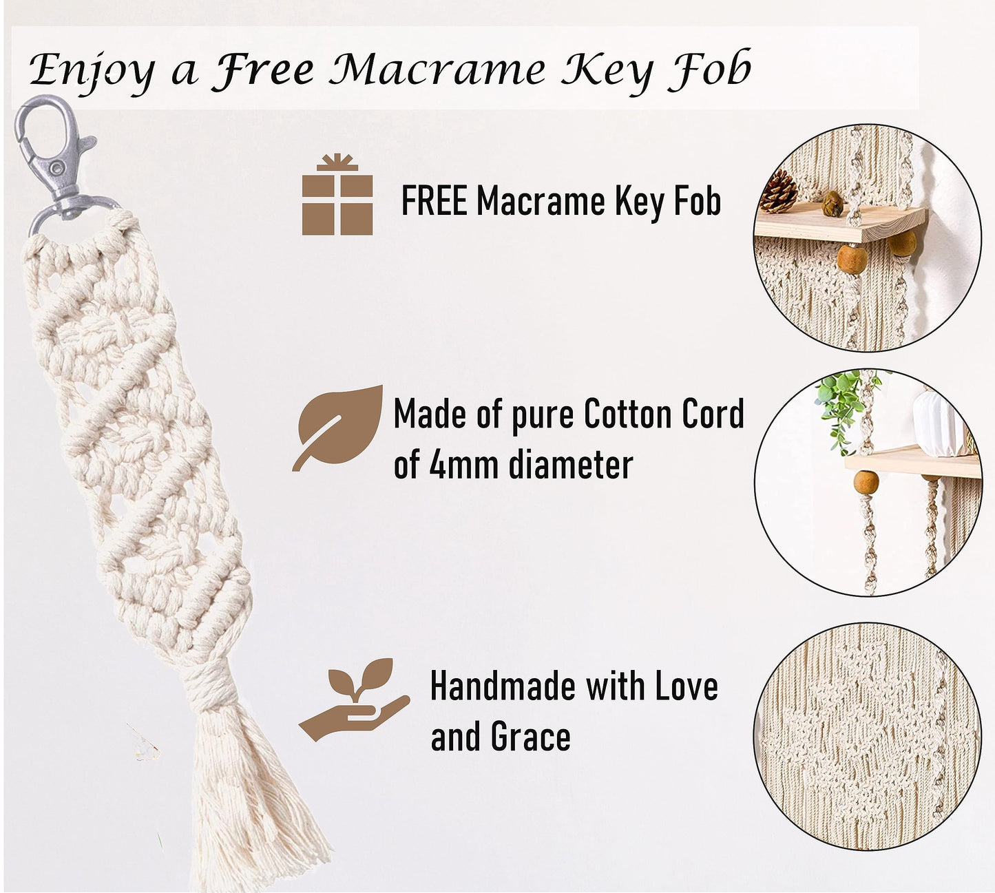 Induslyfe Macrame Wall Hanging Shelf 3 Tier Boho Wall Plant Hanger Shelves, Handmade of Woven Rope Boho Shelves Organizer for Living Room Bathroom Home Storage Floating Plant Rack Bohemian décor