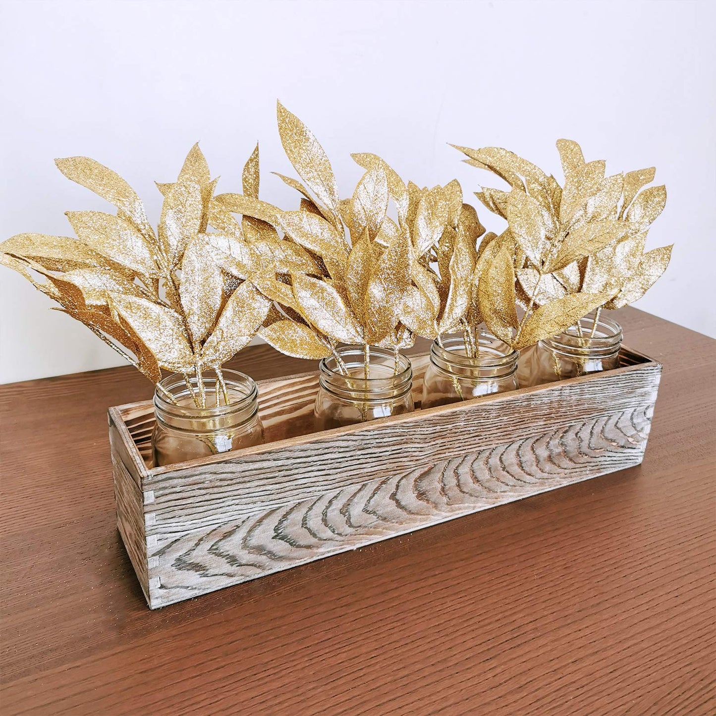 20 Pieces Gold Glittered Artificial Leaf Spray Picks 12" Tall for Christmas Winter Wedding Wreath Tree Swag Floral Arrangment Vase Bouquets Table Centerpieces Decoration