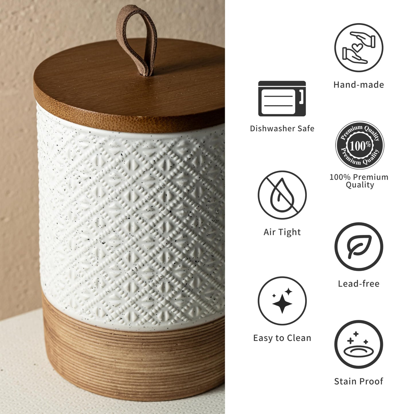 Miamolo Ceramic Jar with Lid, Coffee Canisters with Airtight Lids Kitchen Food Storage Container for Spice Loose Leaf Tea, Small Decorative Jars for Countertop Coffee Bar Accessories - White 20 fl.oz