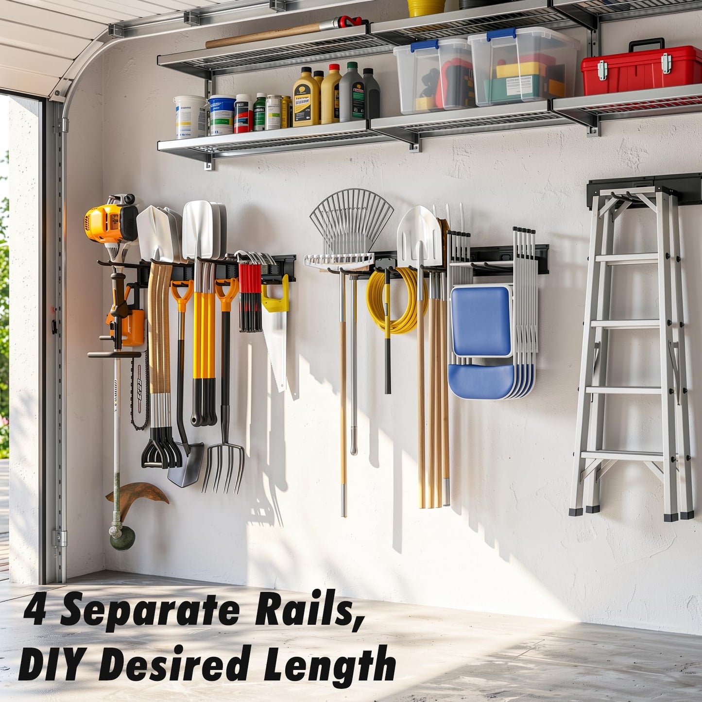 Housolution Heavy Duty Garage Wall Organizer 64 Inch - 18Pack Carries 570 lbs, Garage Tool Organizer Storage System, 4 Rails with 12 Adjustable Hooks, Garden Tool Organizer for Warehouse, Workshop