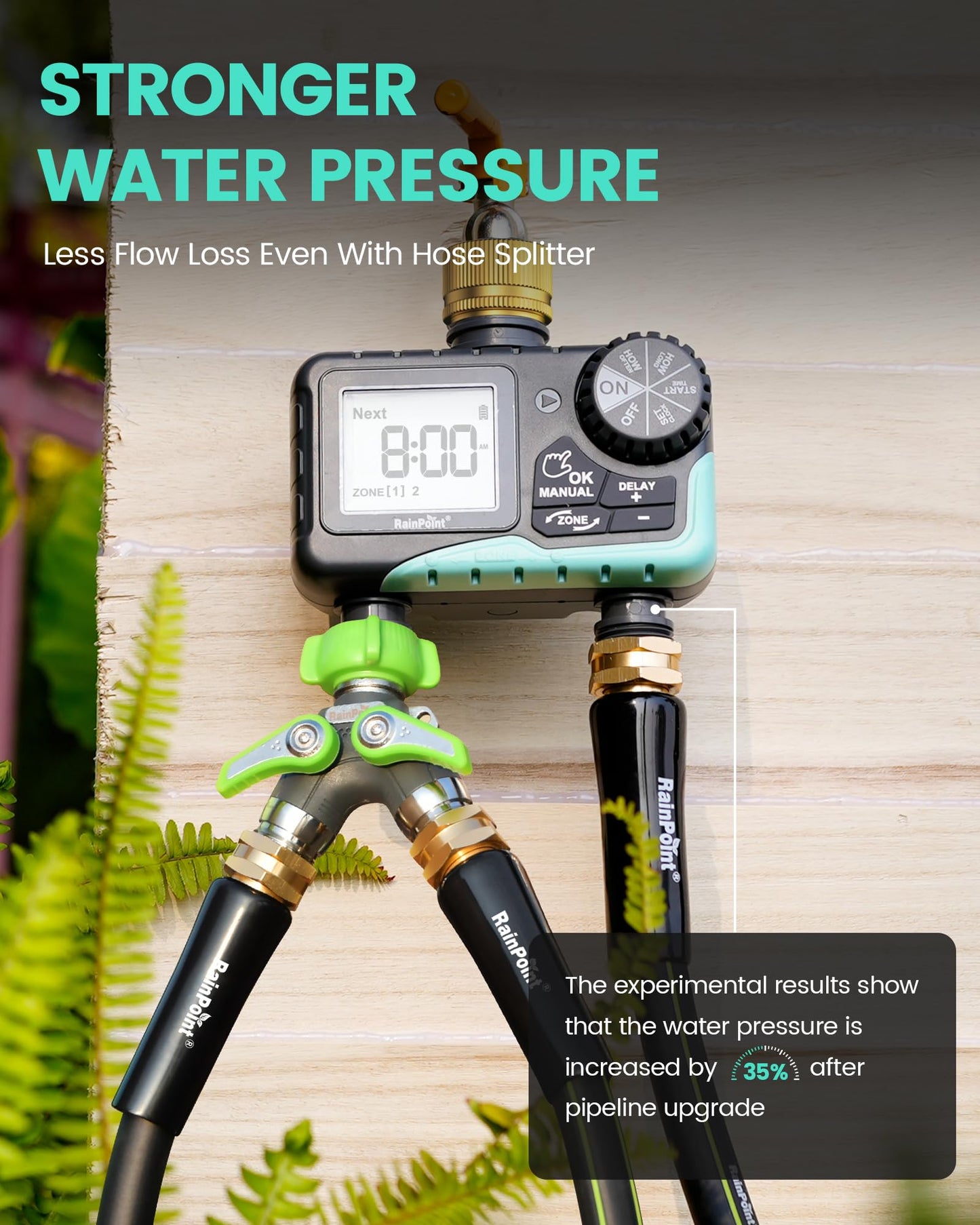 RAINPOINT Sprinkler Timer 2 Outlet, Water Timer for Garden Hose, for Yard Outdoor Watering, Rain Delay/Manual/Automatic System Controller Brass Inlet, V2