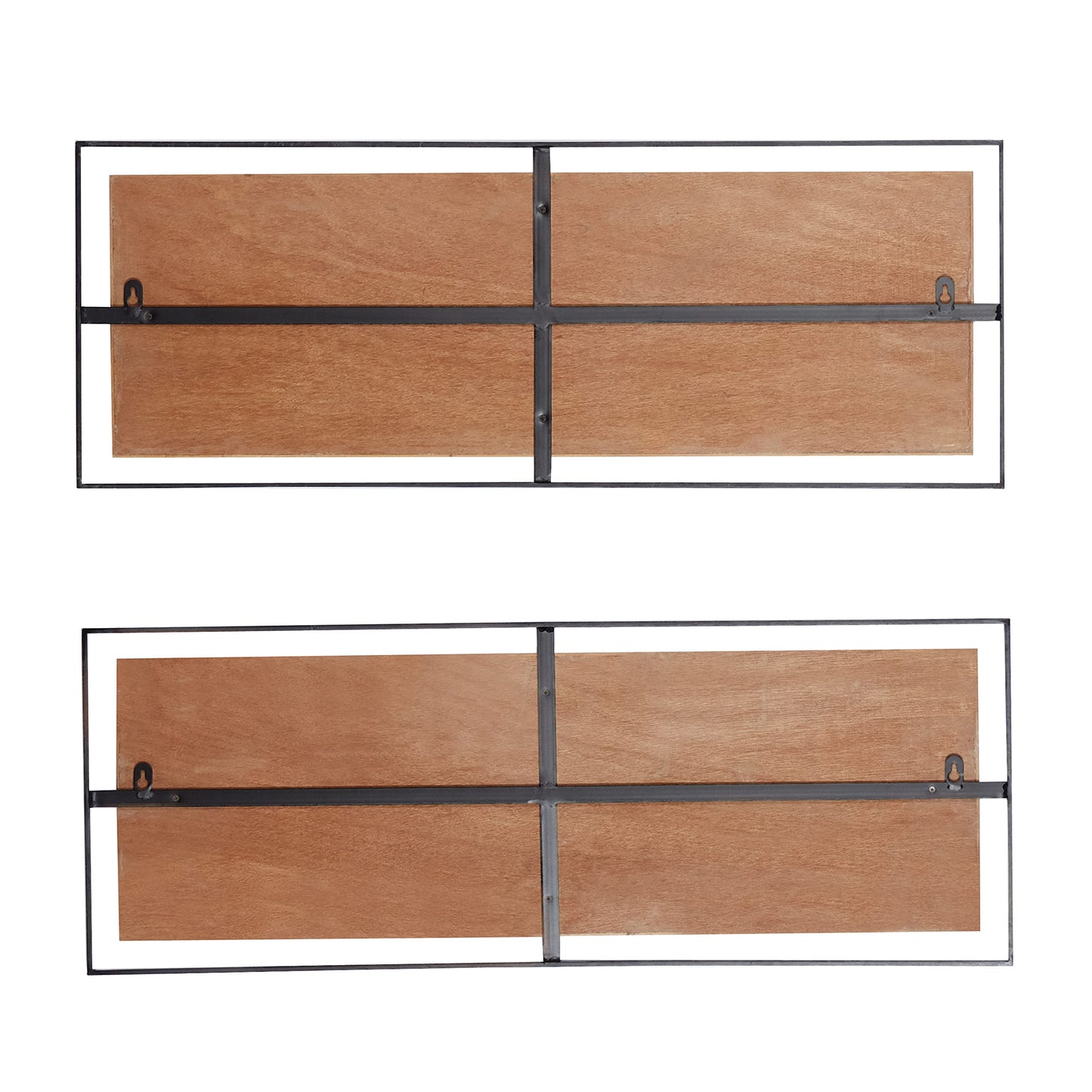Deco 79 Wooden Geometric Home Wall Decor Linear Carved Wall Sculpture with Black Frame, Set of 2 Wall Art 32"W, 12"H, Brown