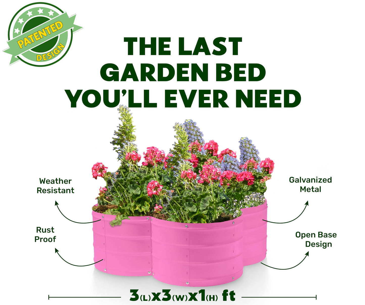 Plant & Plot Galvanized Raised Garden Beds Outdoor // 3×3×1 ft Planter Raised Beds for Gardening, Vegetables, Flowers // Large Metal Garden Box (Pink) // Patented Tool-Free Design