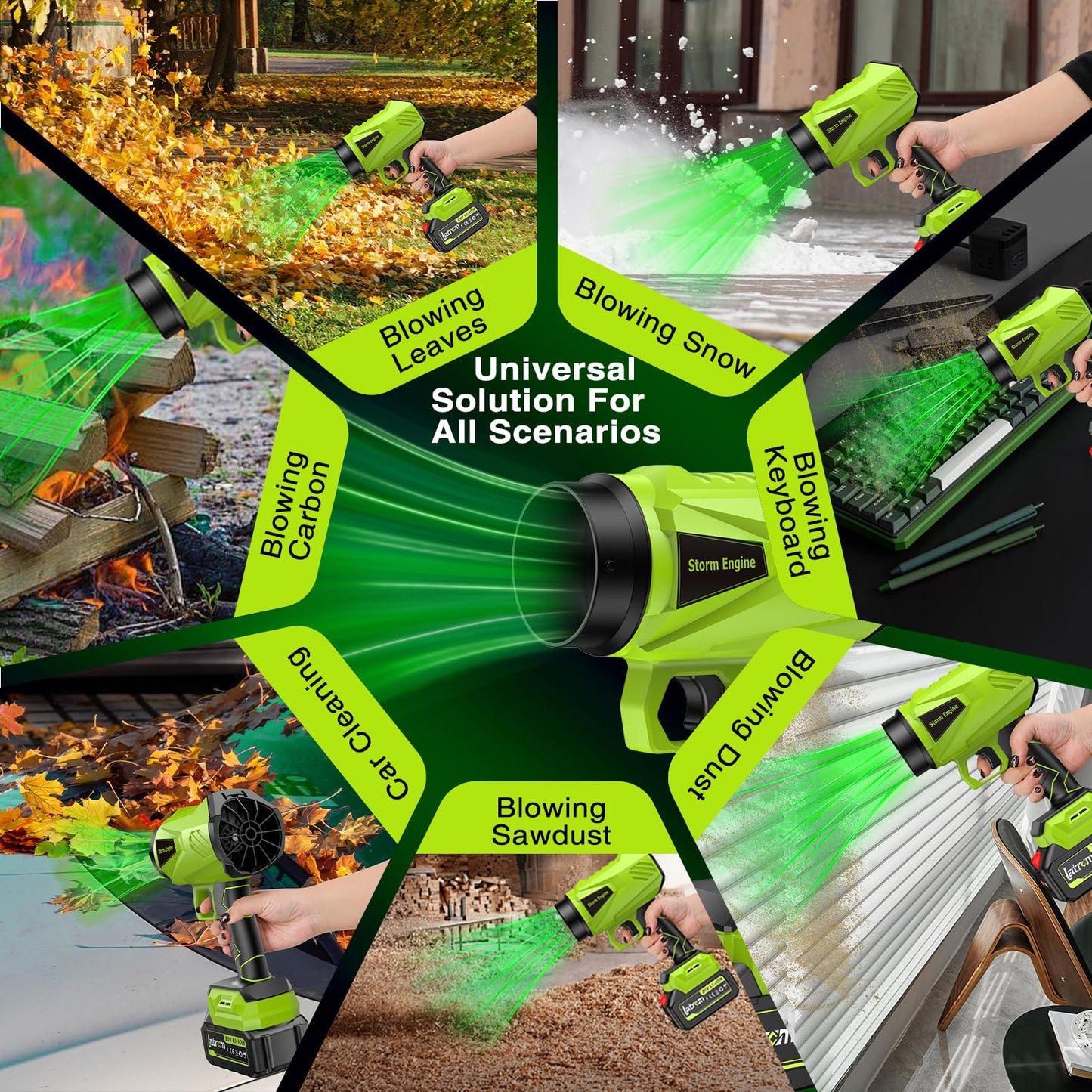 Leaf Blower Cordless with Battery and Charger 1000,000 RPM Handheld Lightweight Patio Cleaning Blower Set Extended Nozzle Design Blowing Leaves and Dust Car Dryer (Green)