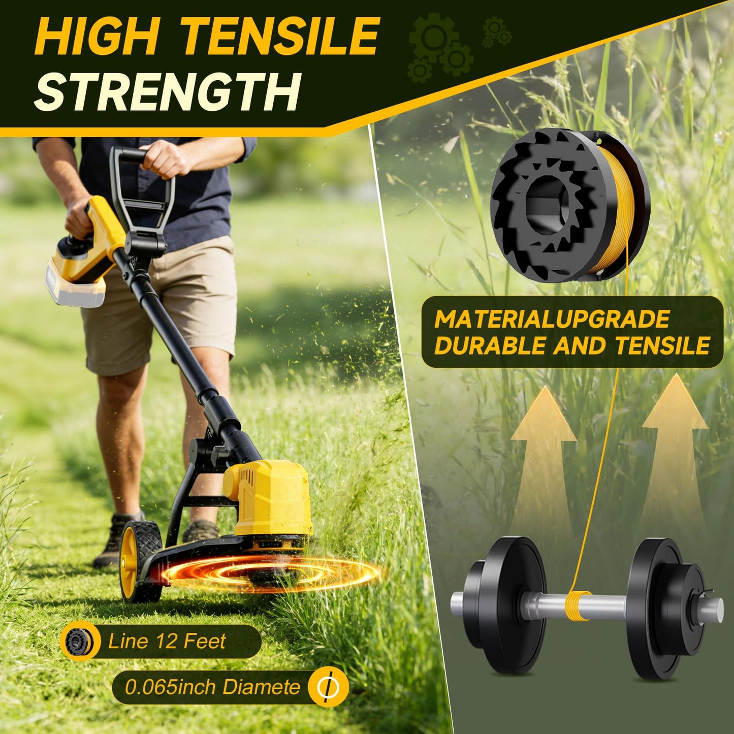 Cordless String Trimmer for Dewalt 20v Battery(Battery Not Included), 3-in-1 Weed Wacker Edger Grass Trimmer with Wheel, Lightweight Weed Eater Battery Powered w/8 Line Spools
