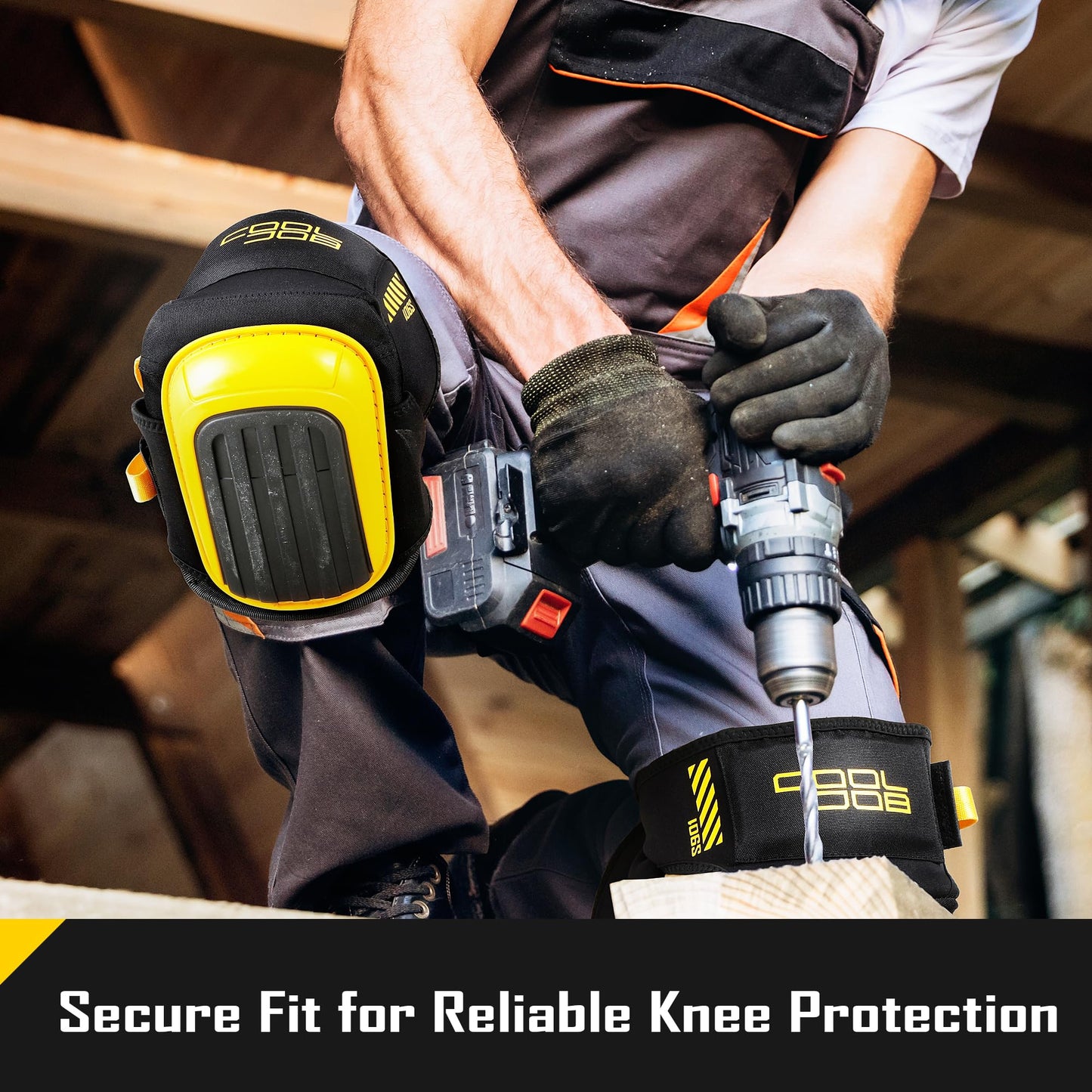 COOLJOB Professional Knee Pads with Heavy Duty Anti-Slip Cap, Comfortable Foam Cushion and Extra Thick Gel Padding for Construction Flooring, Reinforced & Adjustable Straps, Yellow