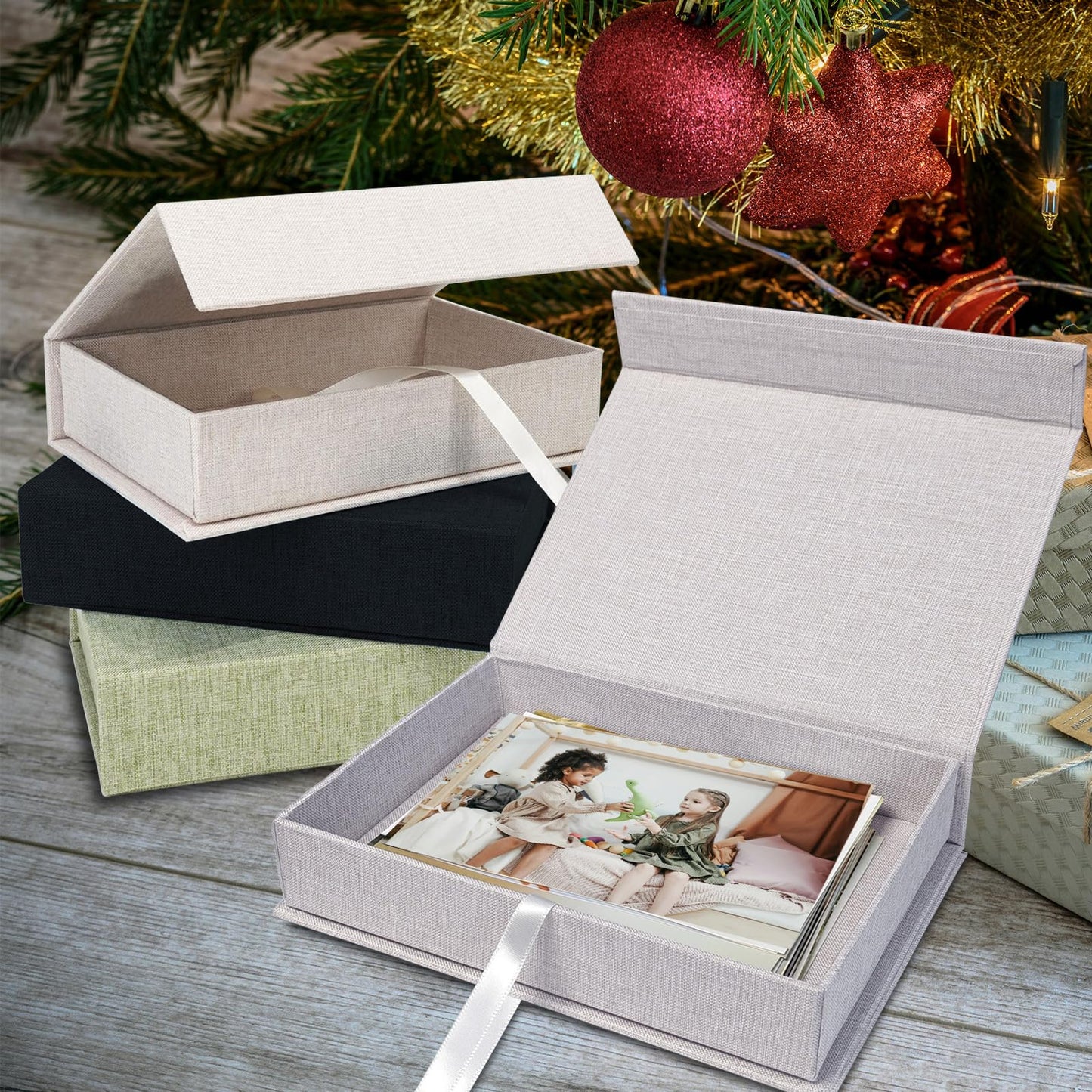 Sprsthai 5x7 Archival Photo Storage Box with Lid – Stackable Memory Keepsake Organizer for Photos, Certificates, Jewelry & Scrapbooking Supplies Beige