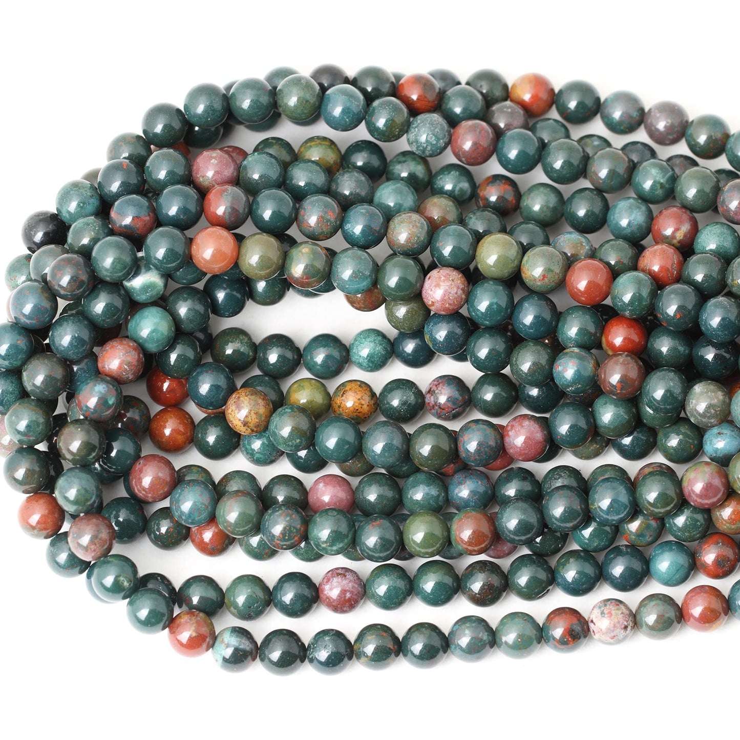 CHEAVIAN 45PCS 8mm Natural Indian Bloodstone Round Loose Beads for Jewelry Making DIY Bracelet Necklace Materials 1 Strand 15"