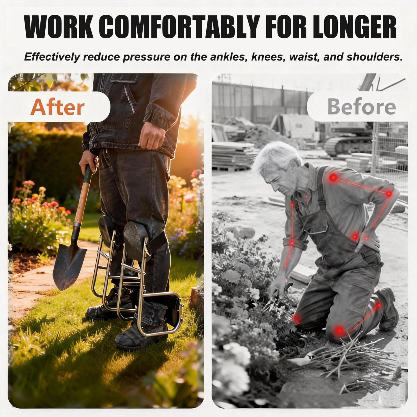 Gigagreet 2-Pack Gardening Knee Seat, No Assembly Required, Pre-Assembled Stainless Steel Frame with Thick EVA Foam, Ergonomic Knee Seat Stool for Gardening, Floor Cleaning, DIY & Home Tasks