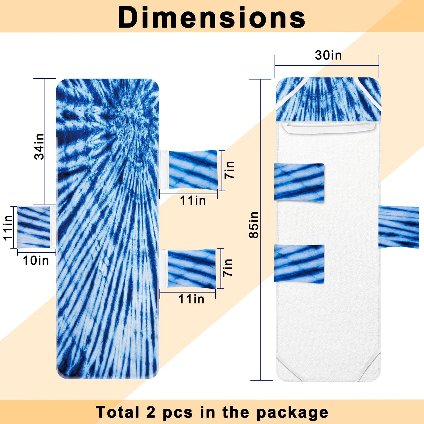 Lounge Chair Towel Cover (Pack of 2), Tie Dye Style Chaise Lounge Cover, Beach Chair Covers with Pockets for Pool Beach Garden Courtyard Outdoor Trips, 85 x30 in, Royal Blue