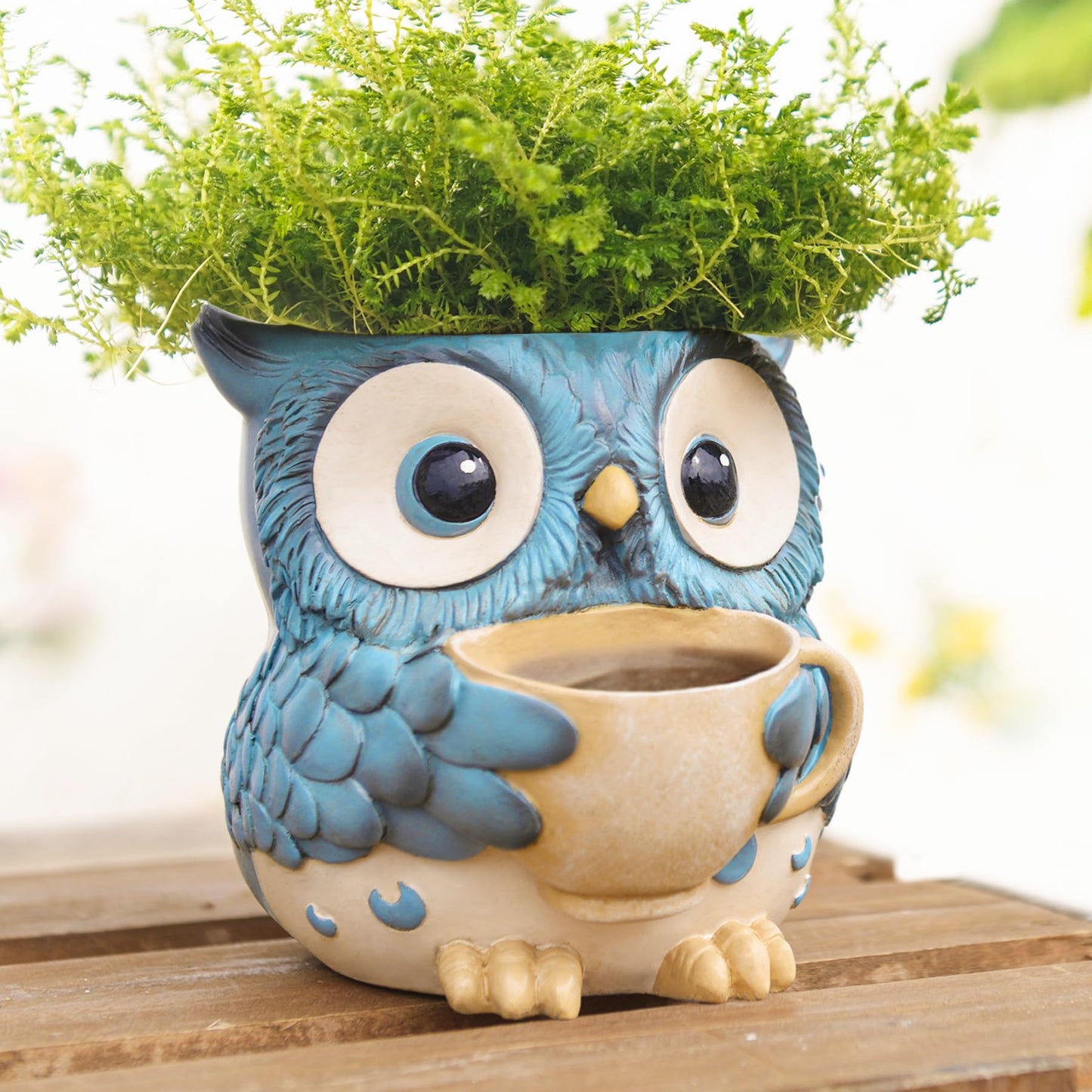 Saysmile Unique Owl Plant Pots Indoor, Cute Small Succulent Pots with Drainage Hole, Watering Owl Planters for Indoor Outdoor Plants, Resin Flower Pot for String of Pearls, Gift Ideas for Mother