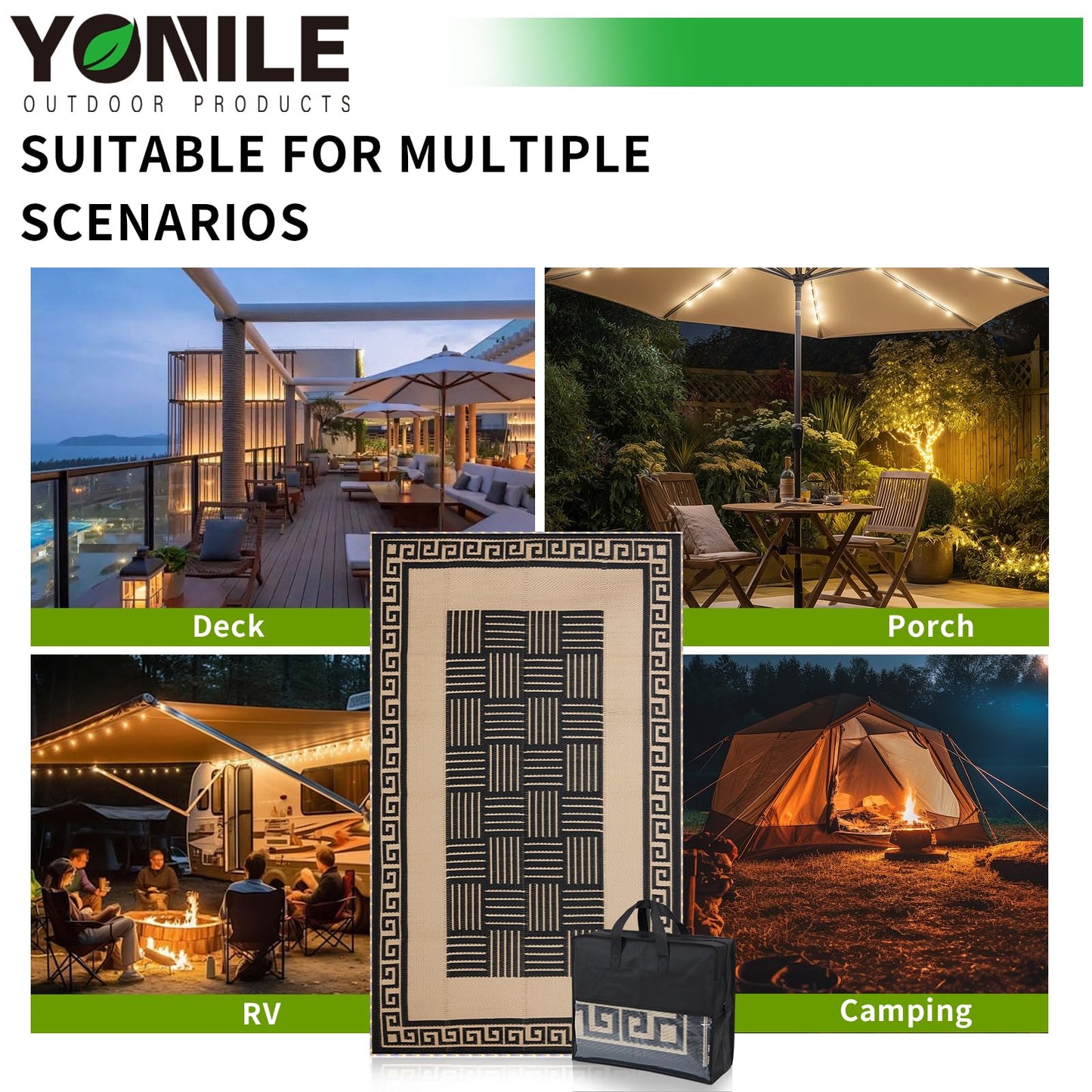 YONILE LED Outdoor Rug 8x10 ft Waterproof for Patios Clearance,Reversible Outdoor Plastic Straw Rug, RV Mat Outside, Indoor Outdoor Carpet for Porch, Deck, Backyard, Balcony, Picnic