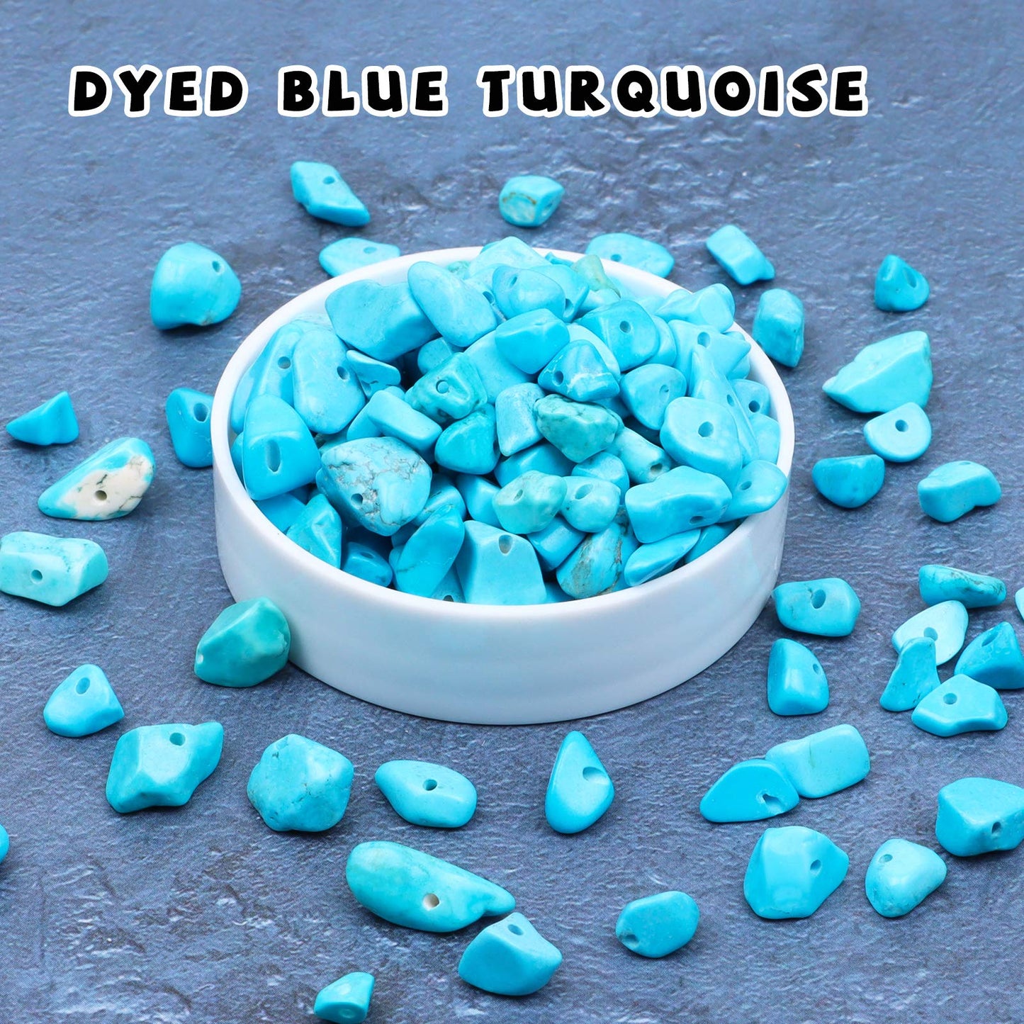 500 pcs Natural Chip Stone Beads, Dyed Blue Turquoise 5-8 mm Irregular Gemstones Healing Crystal Loose Rocks Bead Hole Drilled for Jewelry Making Bracelet