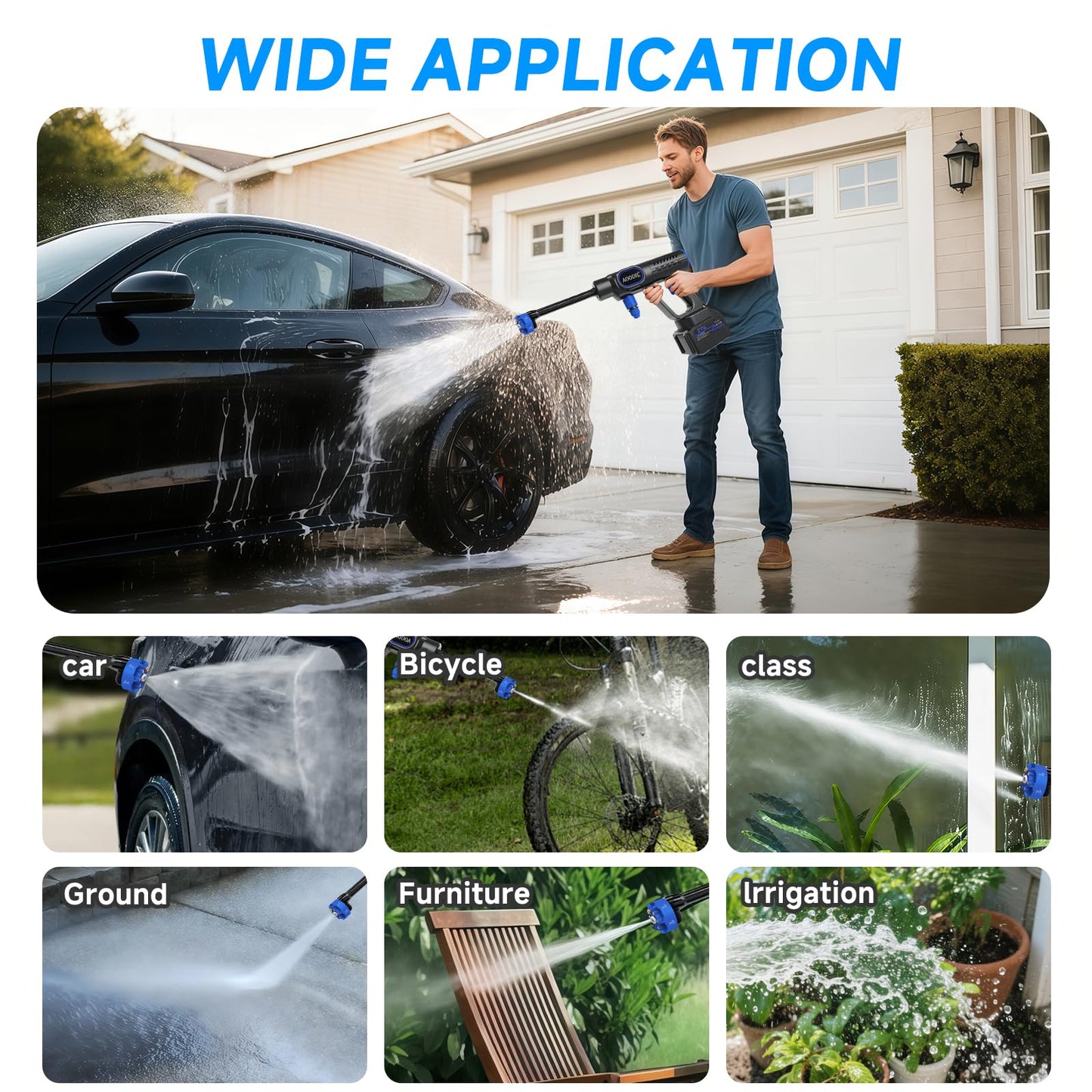 AOODIL Cordless Portable Washer Battery Powered, Handheld Washer with 6-in-1 Nozzle, Foam Pot, 16FT(5m) Hose, Lightweight Car Washer for Garden, Home, Patio, Car