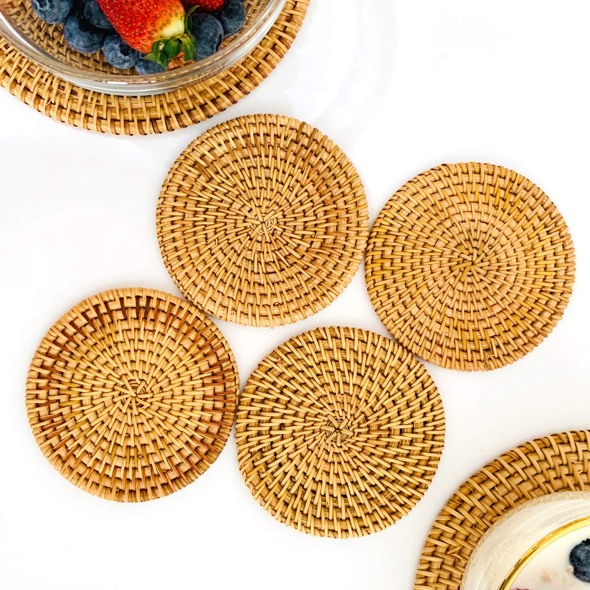 Handmade Braided Drink Coasters, Set of 4, 3.94’’ Round, Ideal for Gifts & Home Decor