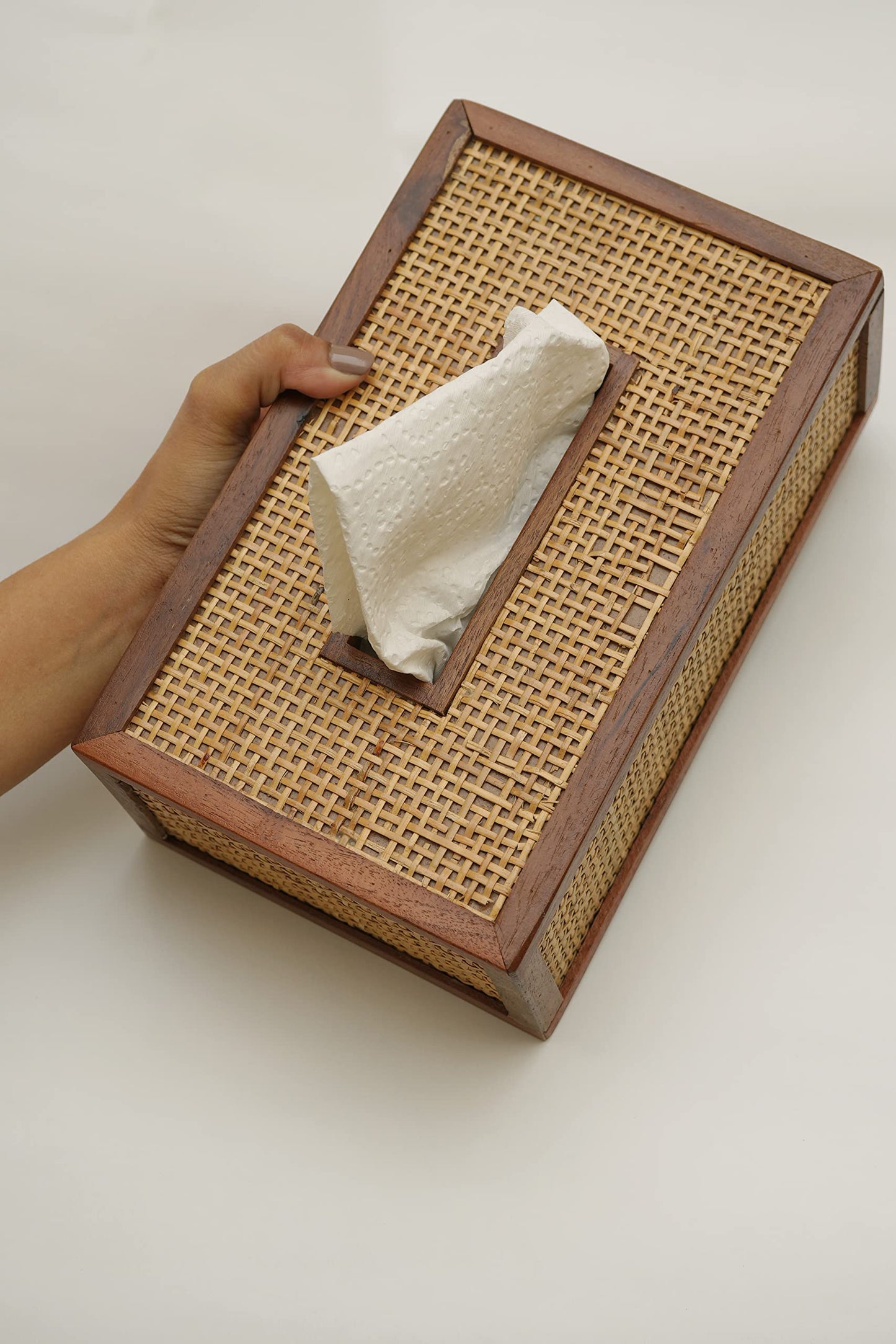 Wooden Tissue Box, Hand Crafted, Holds Standard Tissue Size, Natural Finish Rustic Farmhouse Tissue Box - Brown Tissue Holder Easy to Refill by Slide Bottom - 5” x 9“ x 3"