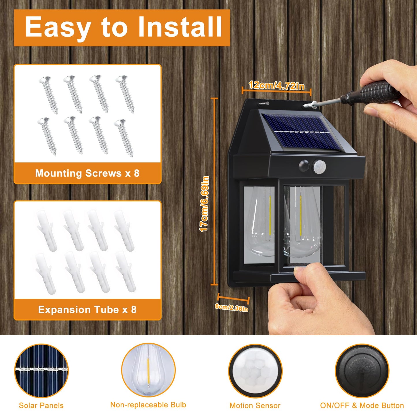 Jyoiat Outdoor Solar Wall Lights - Solar Waterproof Brighter Porch Square Lights with 3 Modes & Motion Sensor Front Fence Lantern Lights for Outside,Backyard,Garage Decorative (4 Packs)